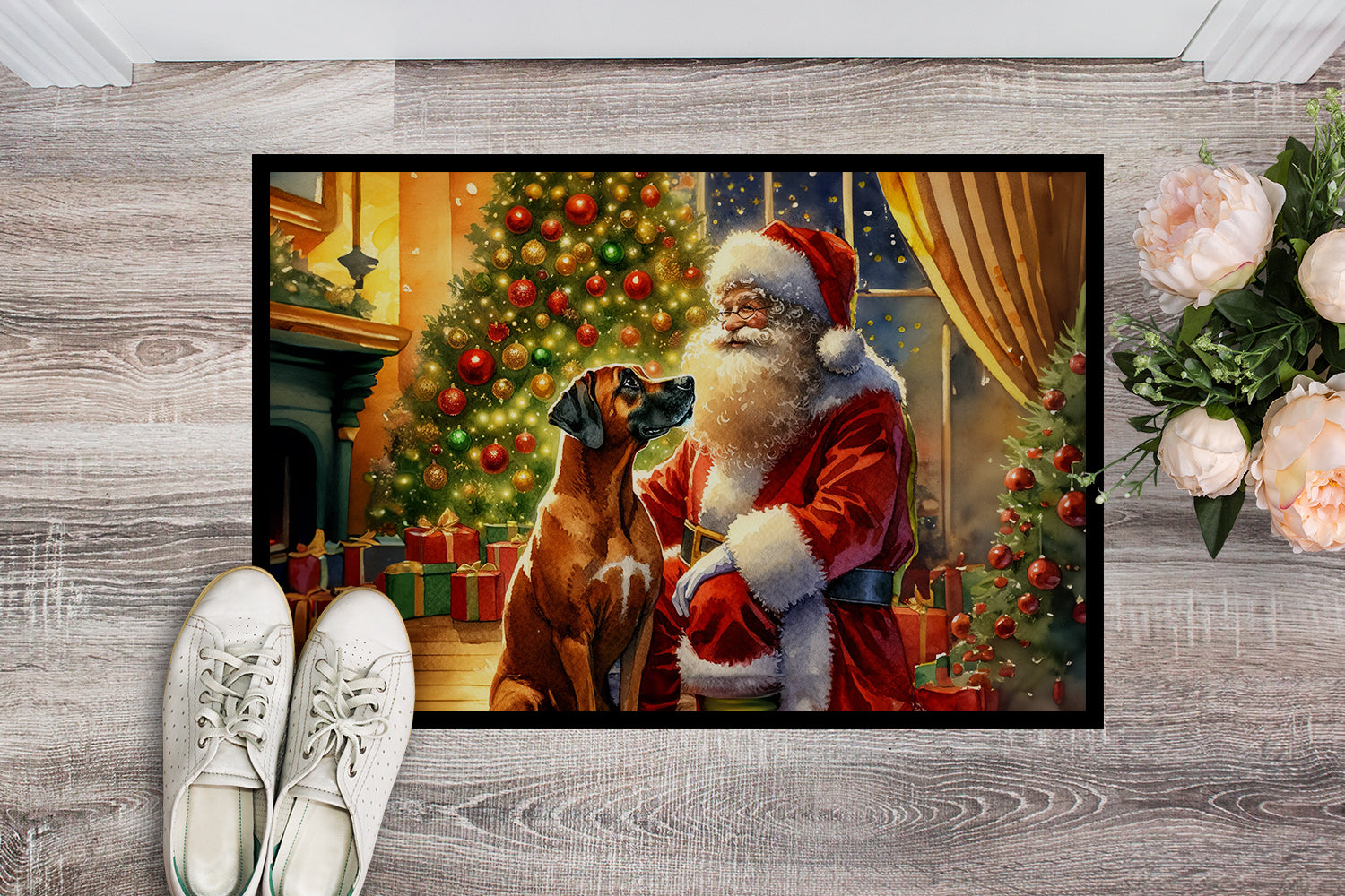 Buy this Rhodesian Ridgeback and Santa Claus Doormat