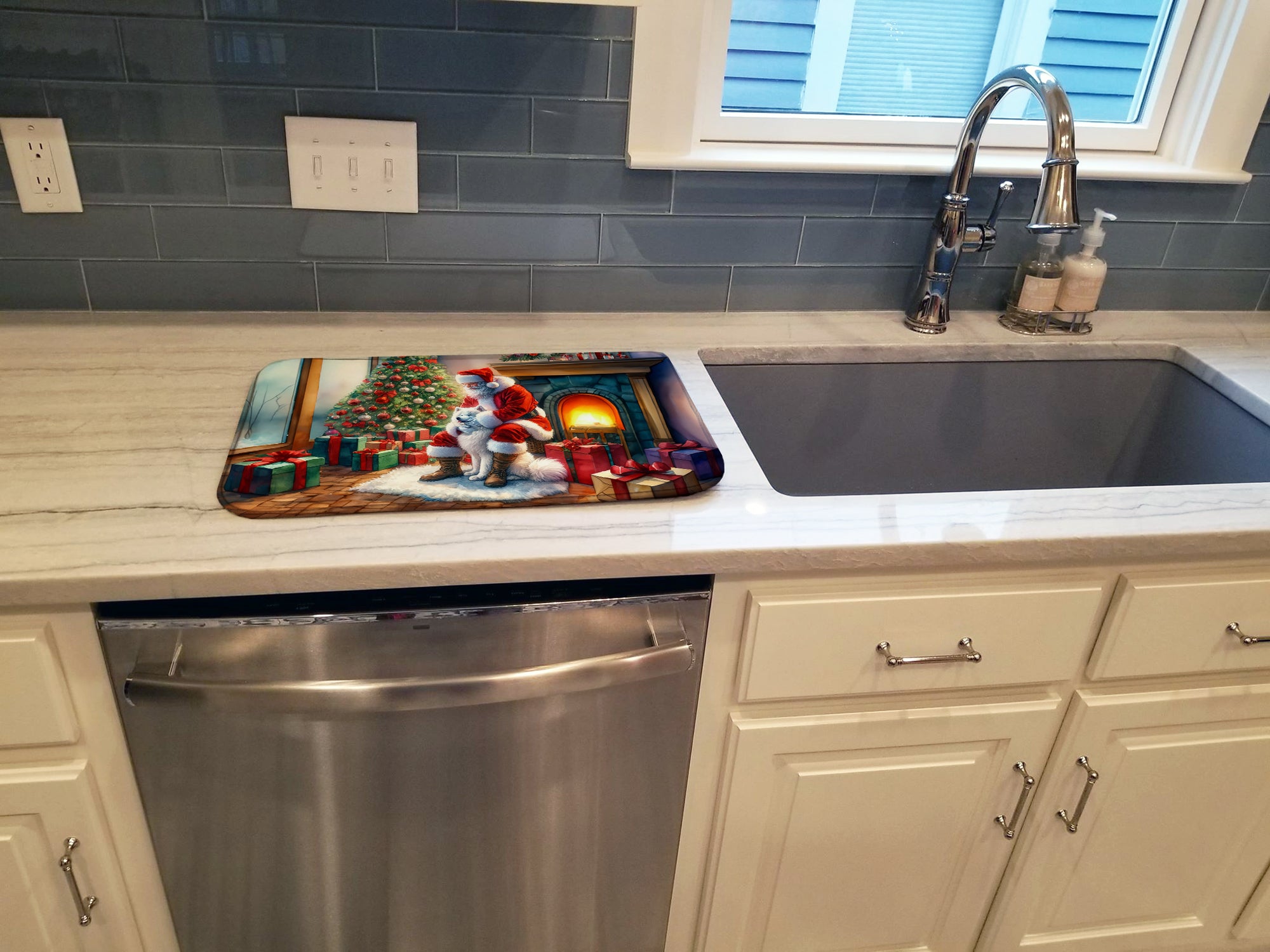 Samoyed and Santa Claus Dish Drying Mat