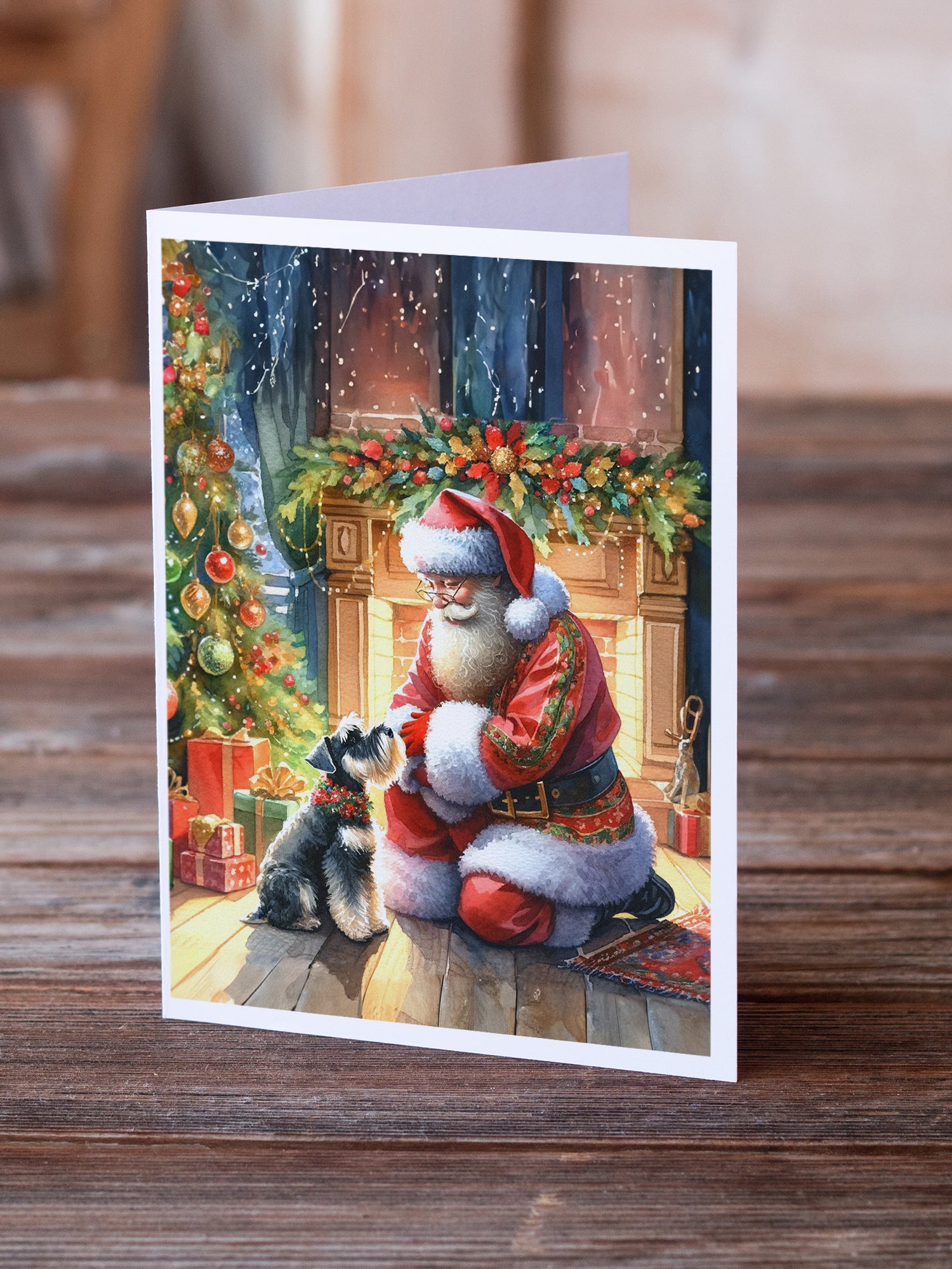 Buy this Schnauzer and Santa Claus Greeting Cards Pack of 8