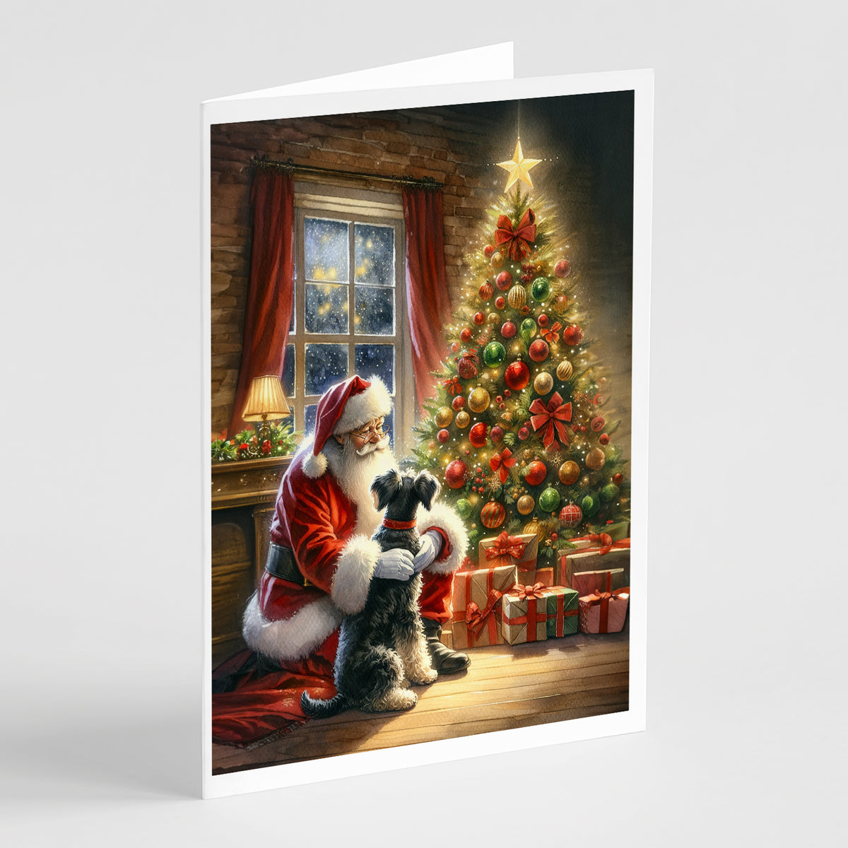 Buy this Schnauzer and Santa Claus Greeting Cards Pack of 8