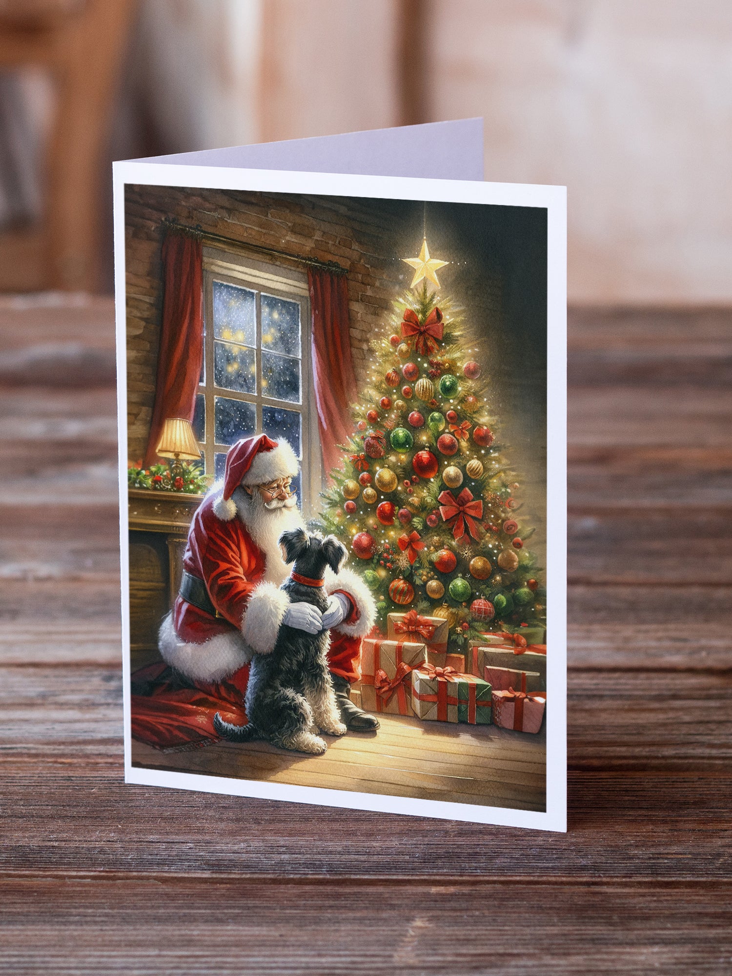 Schnauzer and Santa Claus Greeting Cards Pack of 8