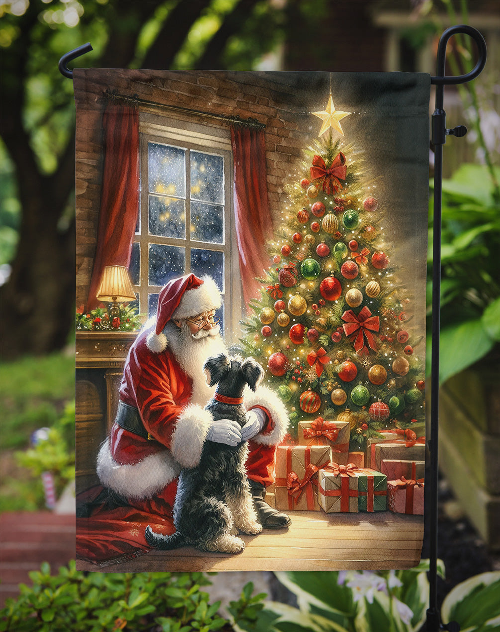 Schnauzer and Santa Claus Garden Flag