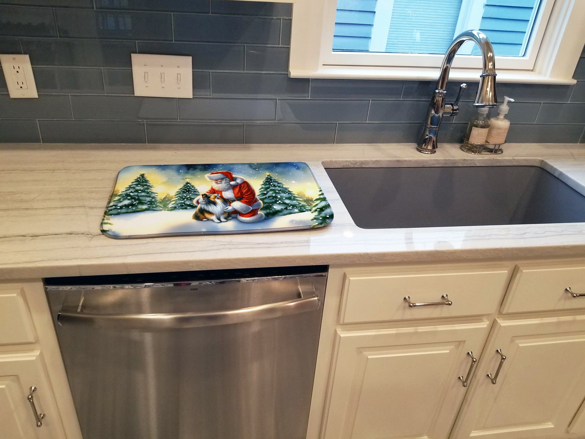 Sheltie and Santa Claus Dish Drying Mat