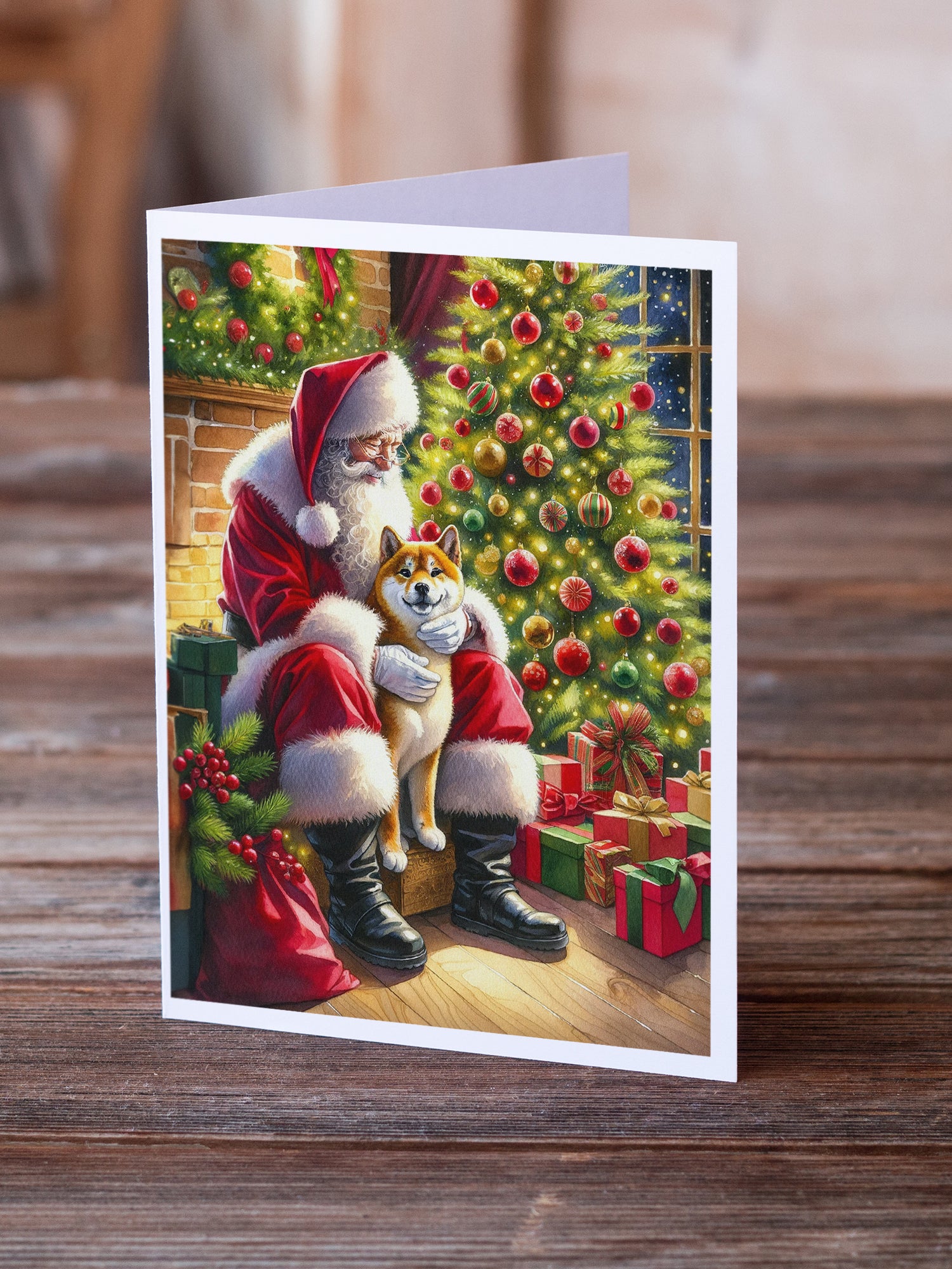 Shiba Inu and Santa Claus Greeting Cards Pack of 8