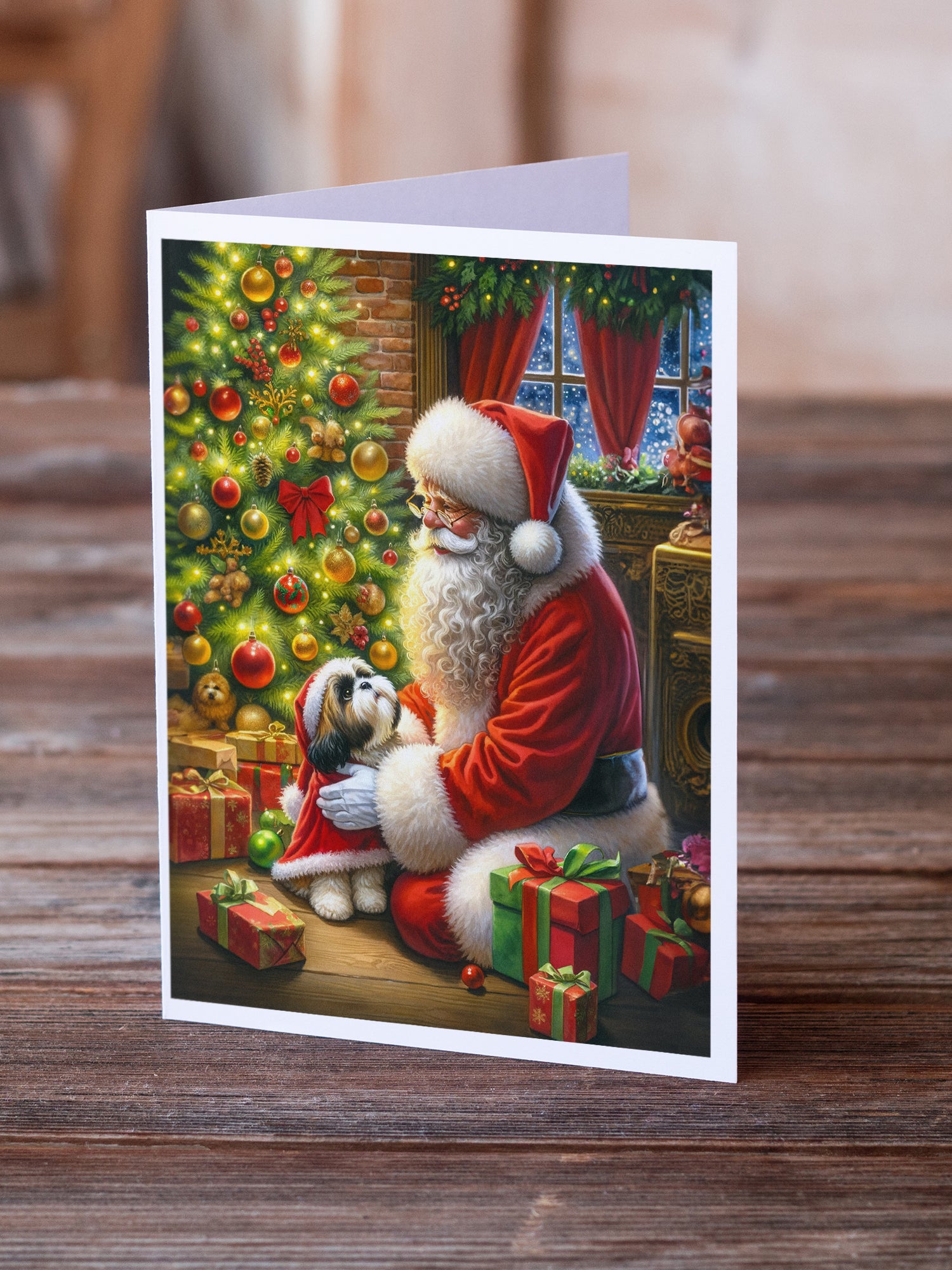 Buy this Shih Tzu and Santa Claus Greeting Cards Pack of 8