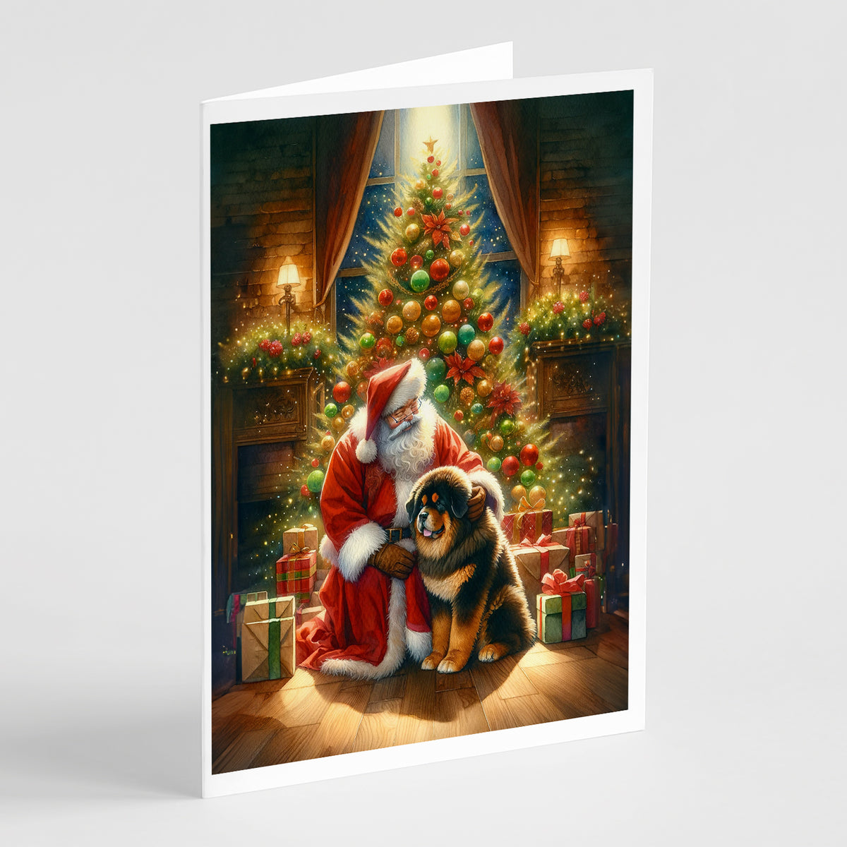 Buy this Tibetan Mastiff and Santa Claus Greeting Cards Pack of 8