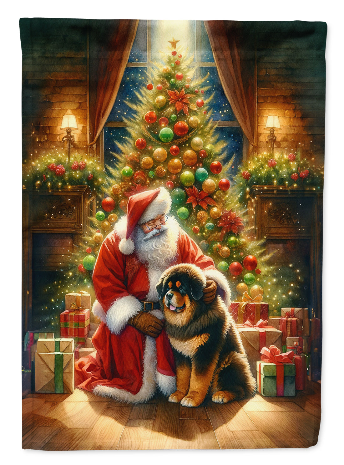 Buy this Tibetan Mastiff and Santa Claus Garden Flag