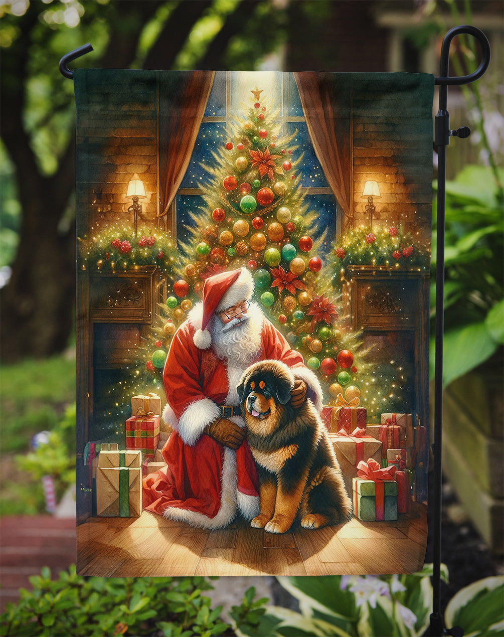 Tibetan Mastiff and Santa Claus Garden Flag