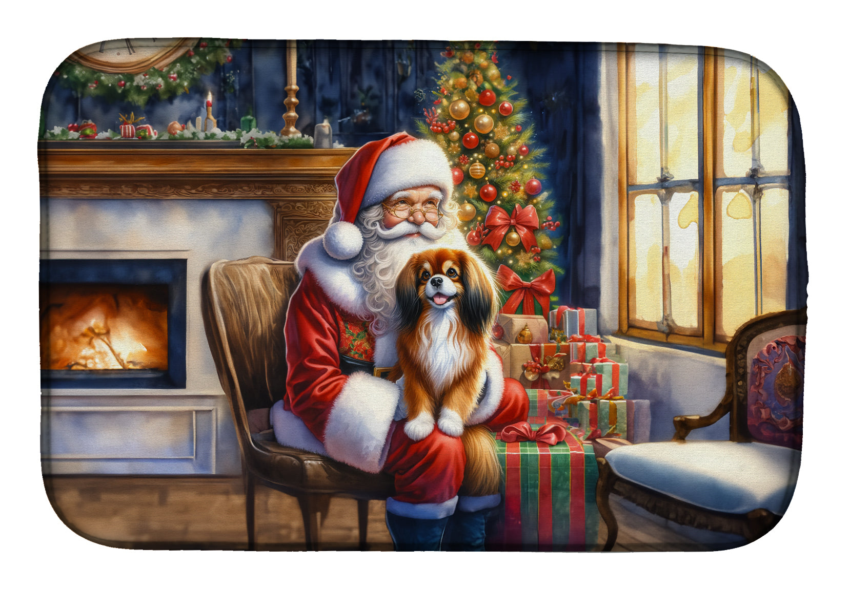 Buy this Tibetan Spaniel and Santa Claus Dish Drying Mat