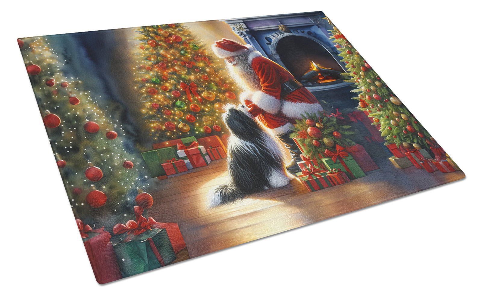 Buy this Tibetan Terrier and Santa Claus Glass Cutting Board