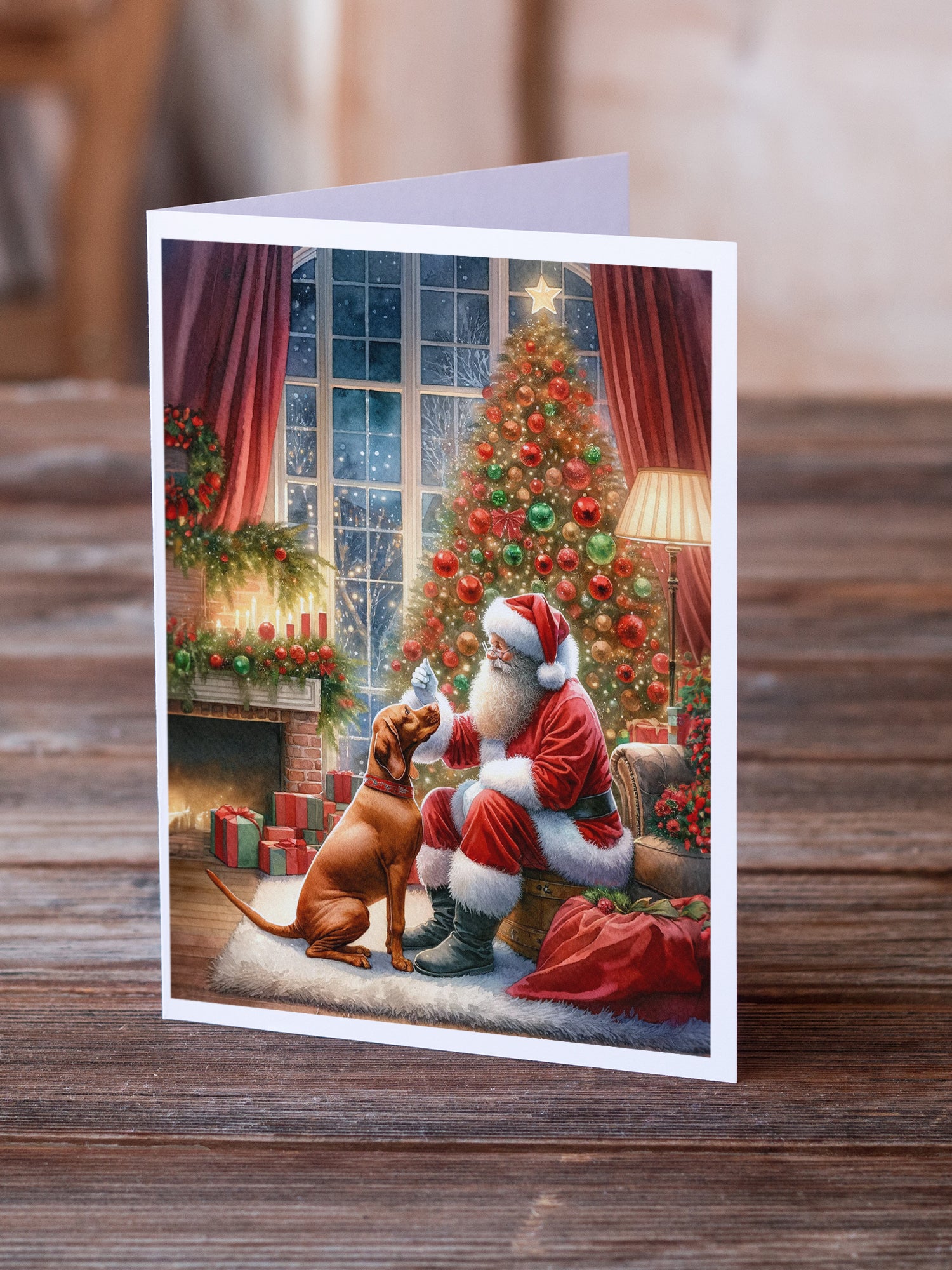 Buy this Vizsla and Santa Claus Greeting Cards Pack of 8