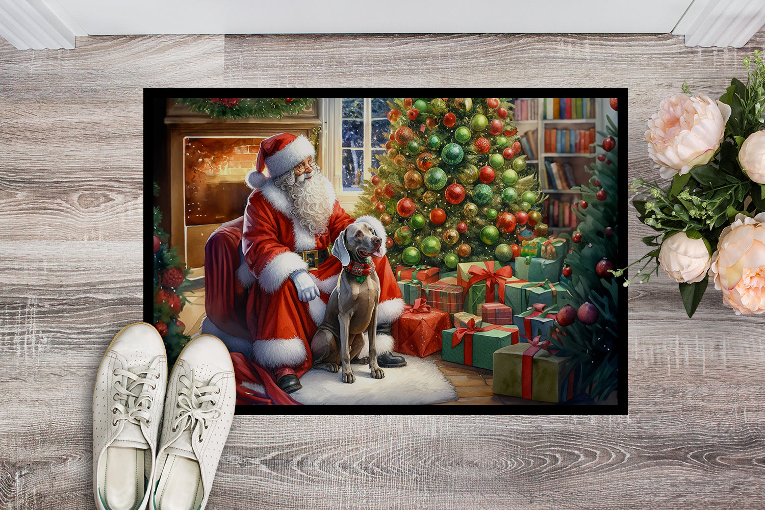 Weimaraner and Santa Claus Doormat