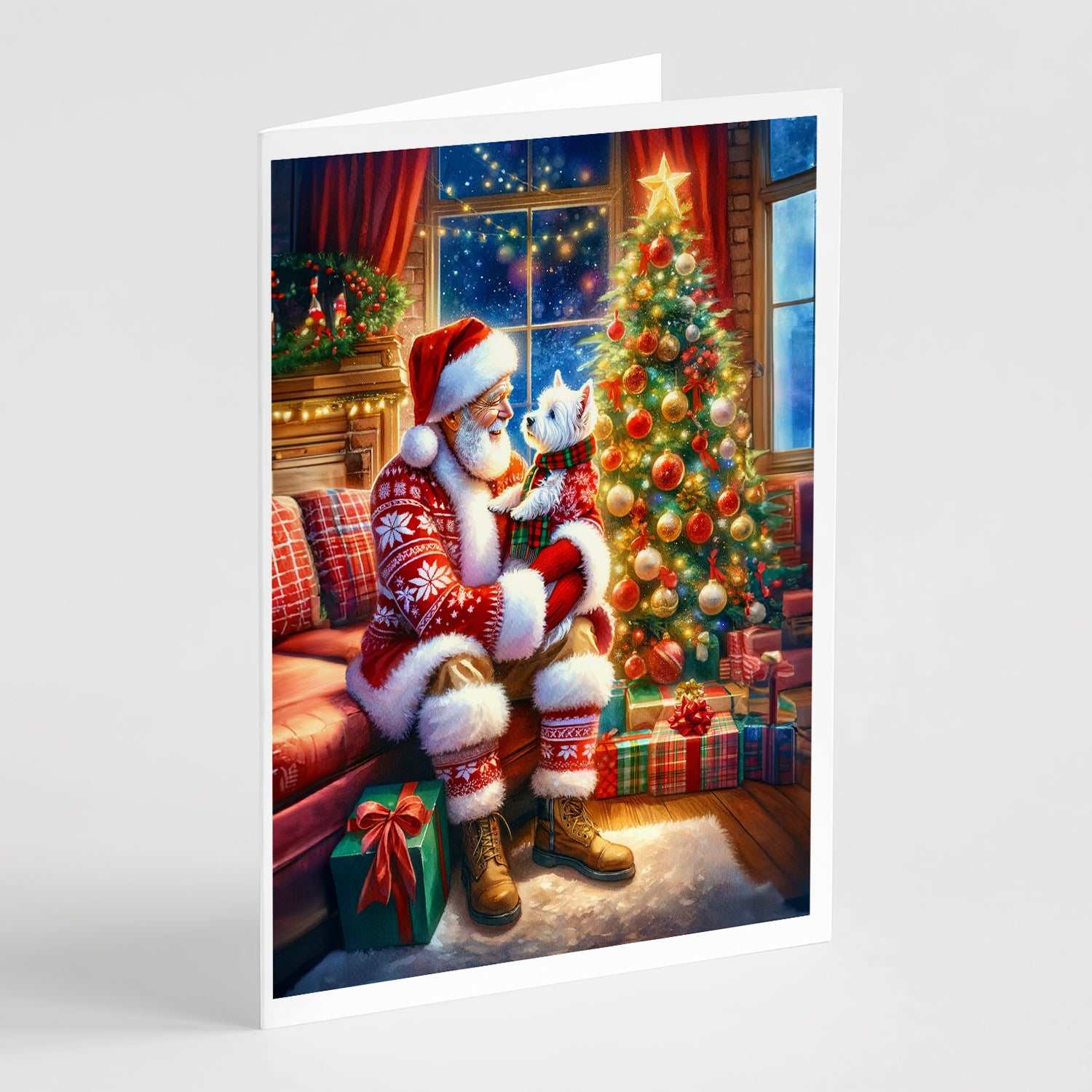 Buy this Westie and Santa Claus Greeting Cards Pack of 8