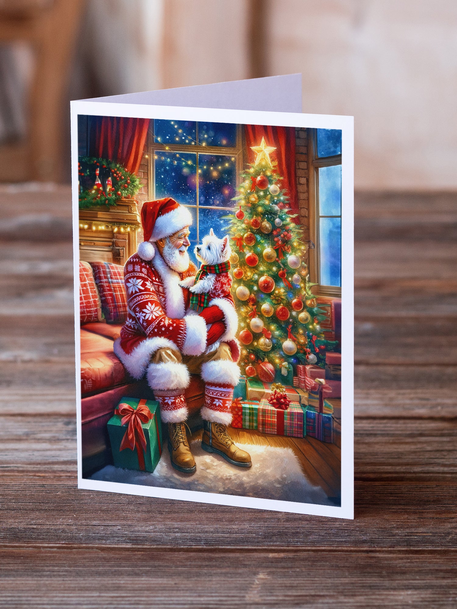 Westie and Santa Claus Greeting Cards Pack of 8