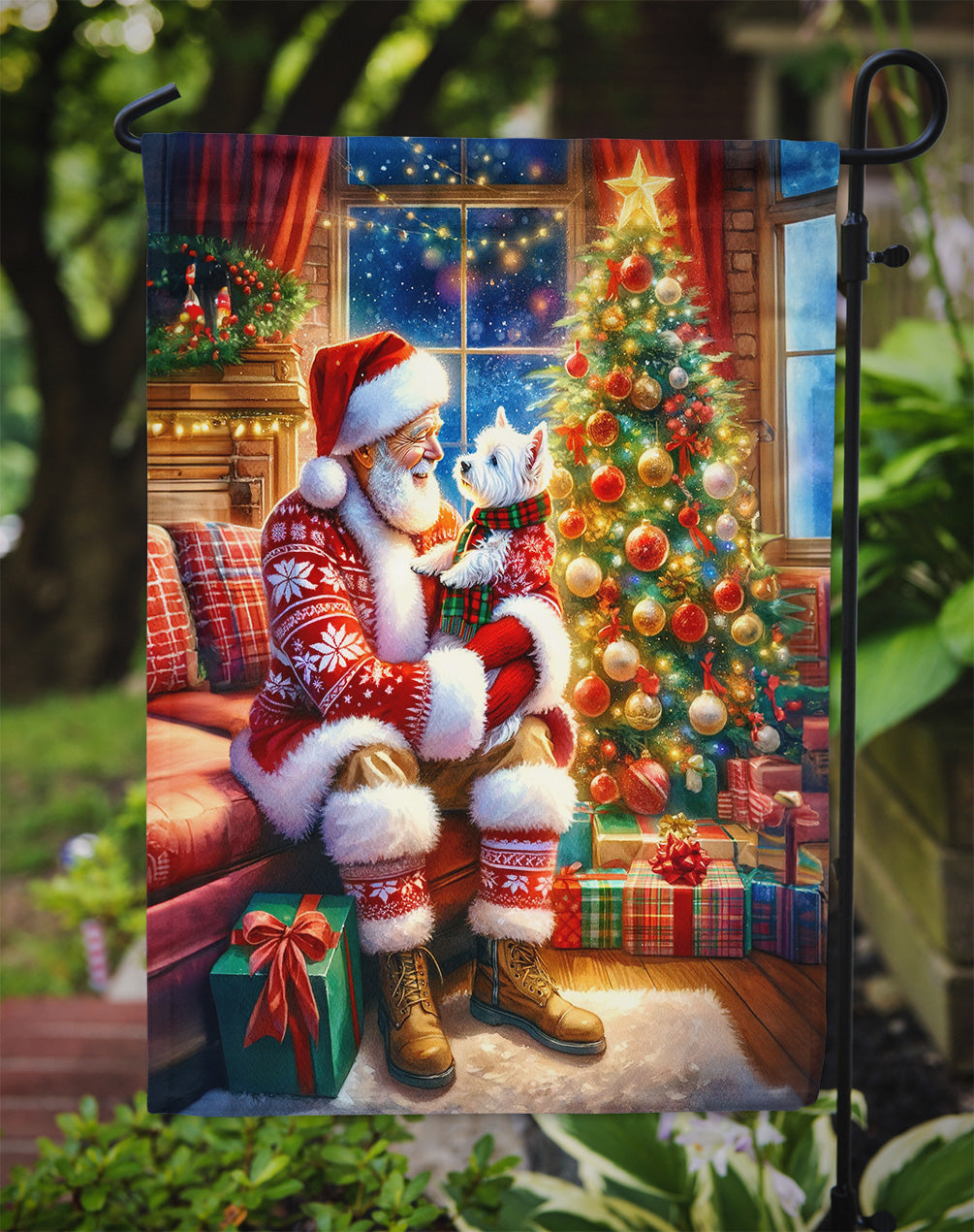 Westie and Santa Claus Garden Flag