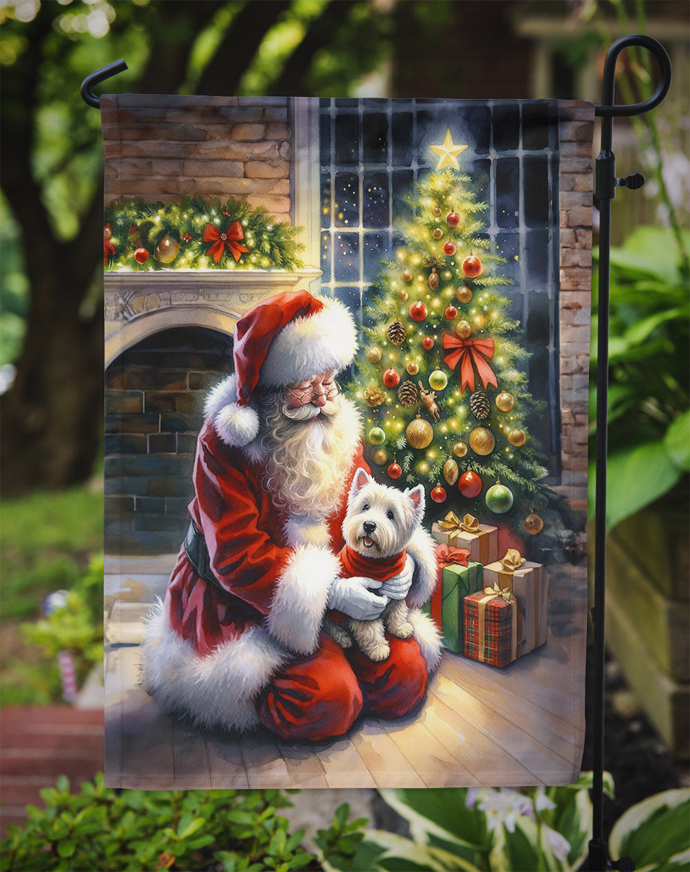 Westie and Santa Claus Garden Flag