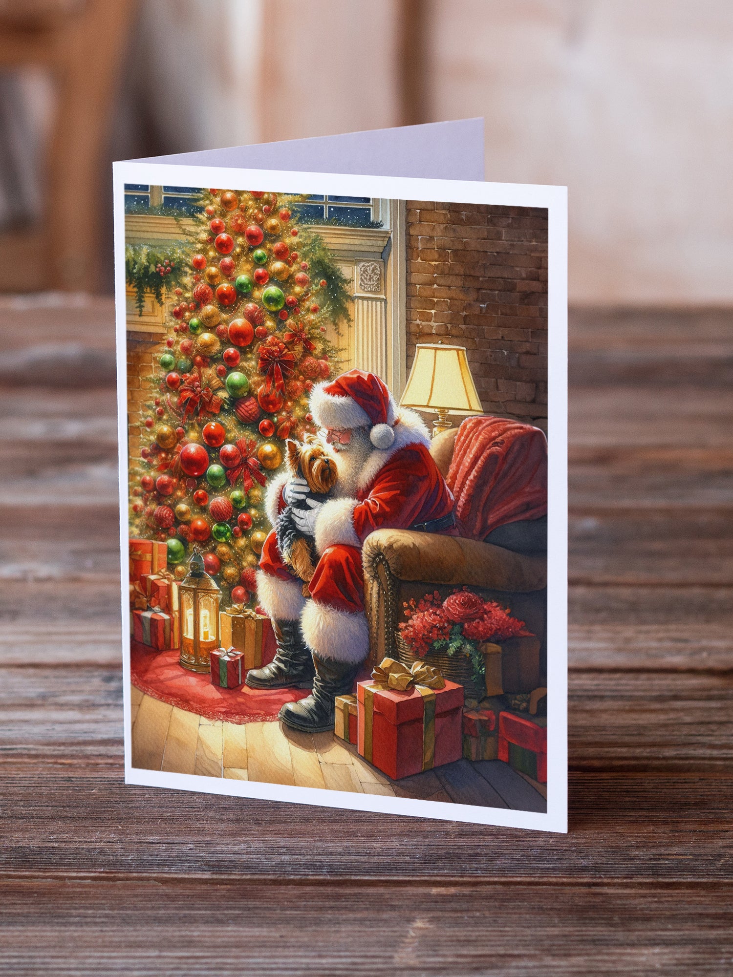 Buy this Yorkshire Terrier Yorkie and Santa Claus Greeting Cards Pack of 8