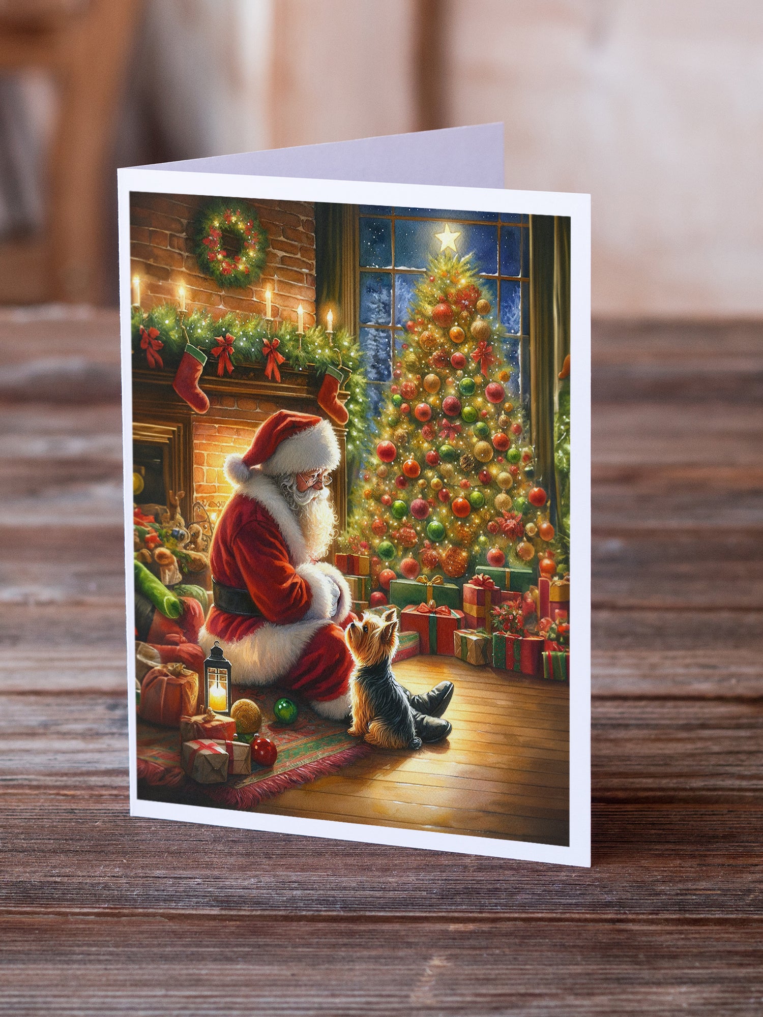 Buy this Yorkshire Terrier Yorkie and Santa Claus Greeting Cards Pack of 8