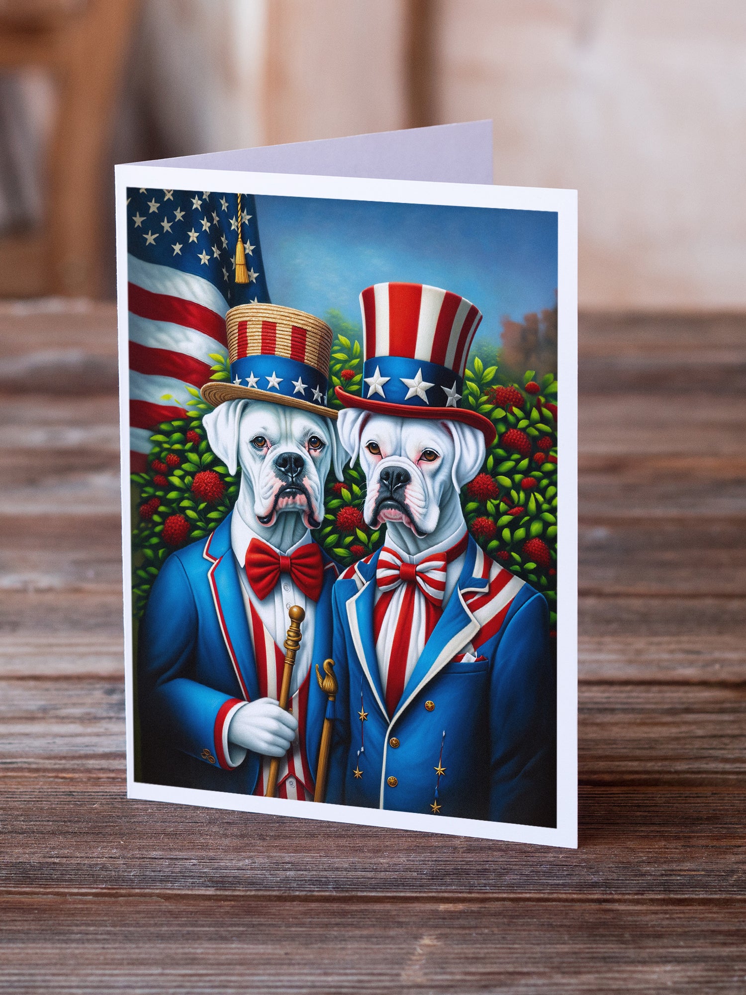 Buy this All American White Boxer Greeting Cards Pack of 8