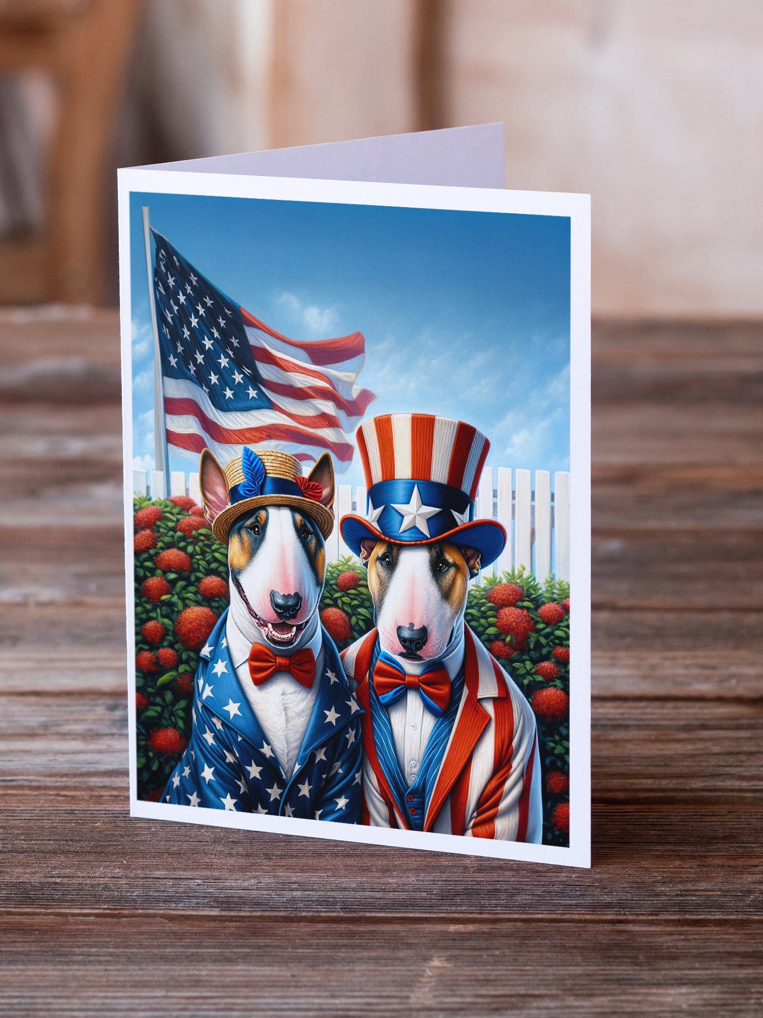 All American English Bull Terrier Greeting Cards Pack of 8