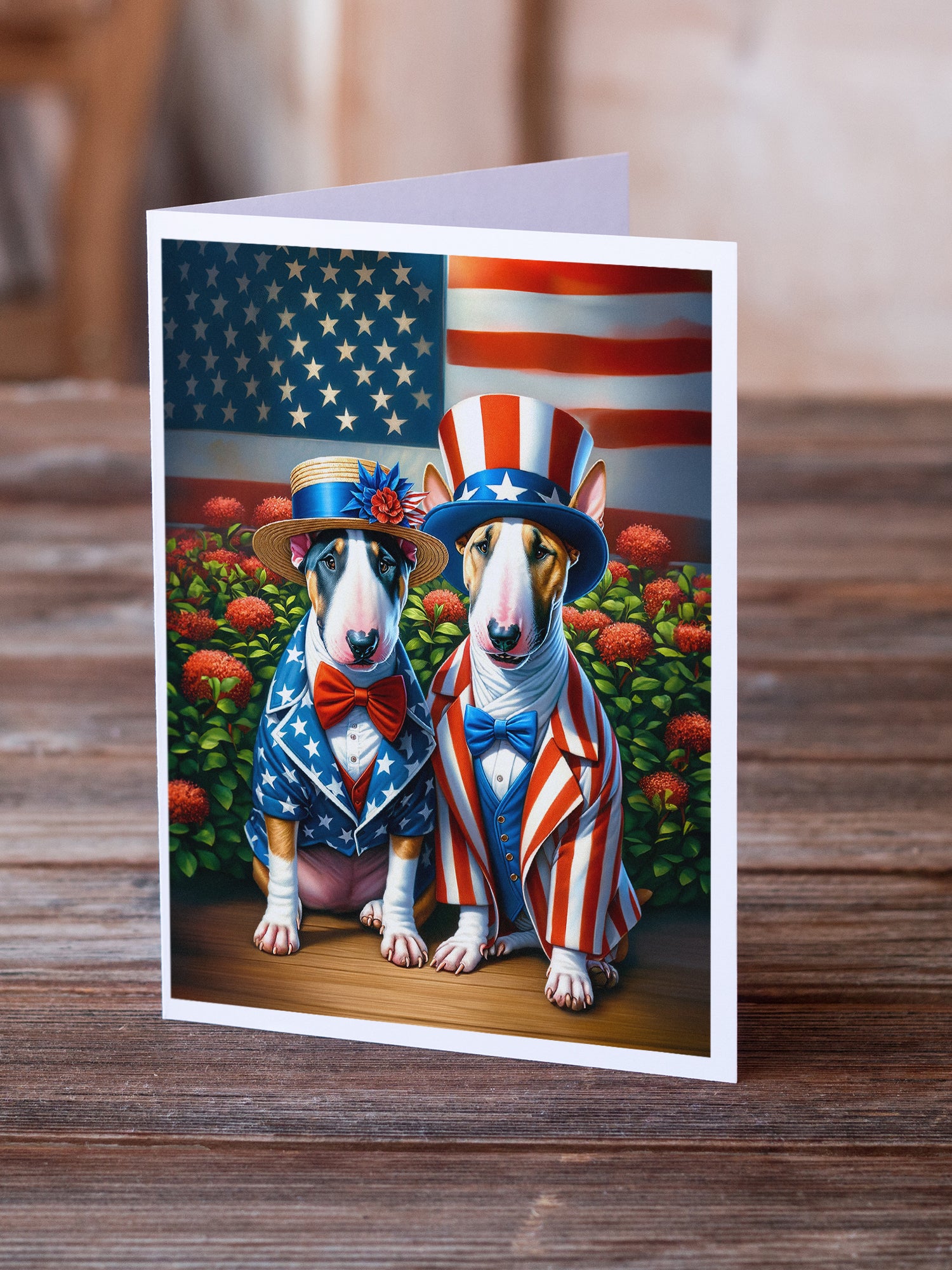 All American English Bull Terrier Greeting Cards Pack of 8