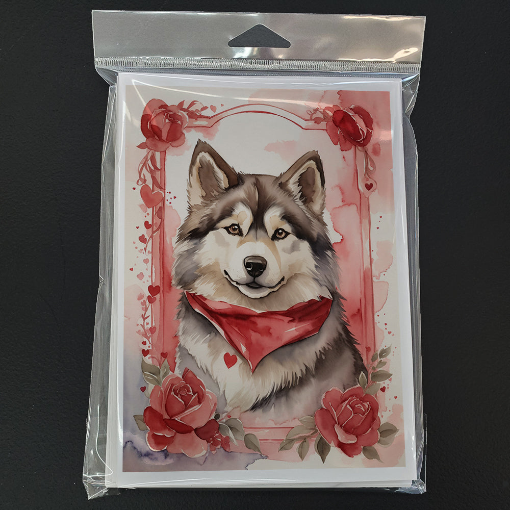 Alaskan Malamute Valentine Roses Greeting Cards Pack of 8