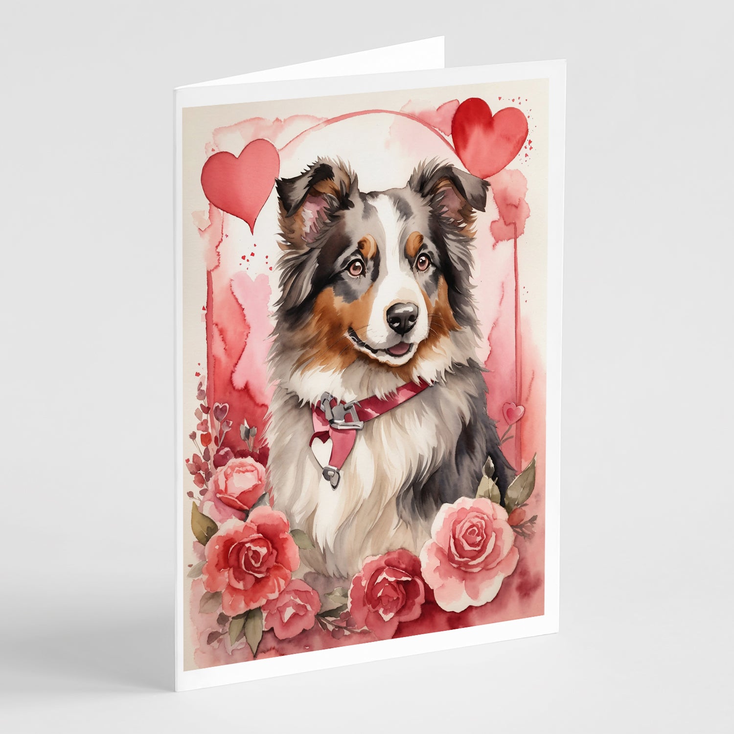 Buy this Australian Shepherd Valentine Roses Greeting Cards Pack of 8