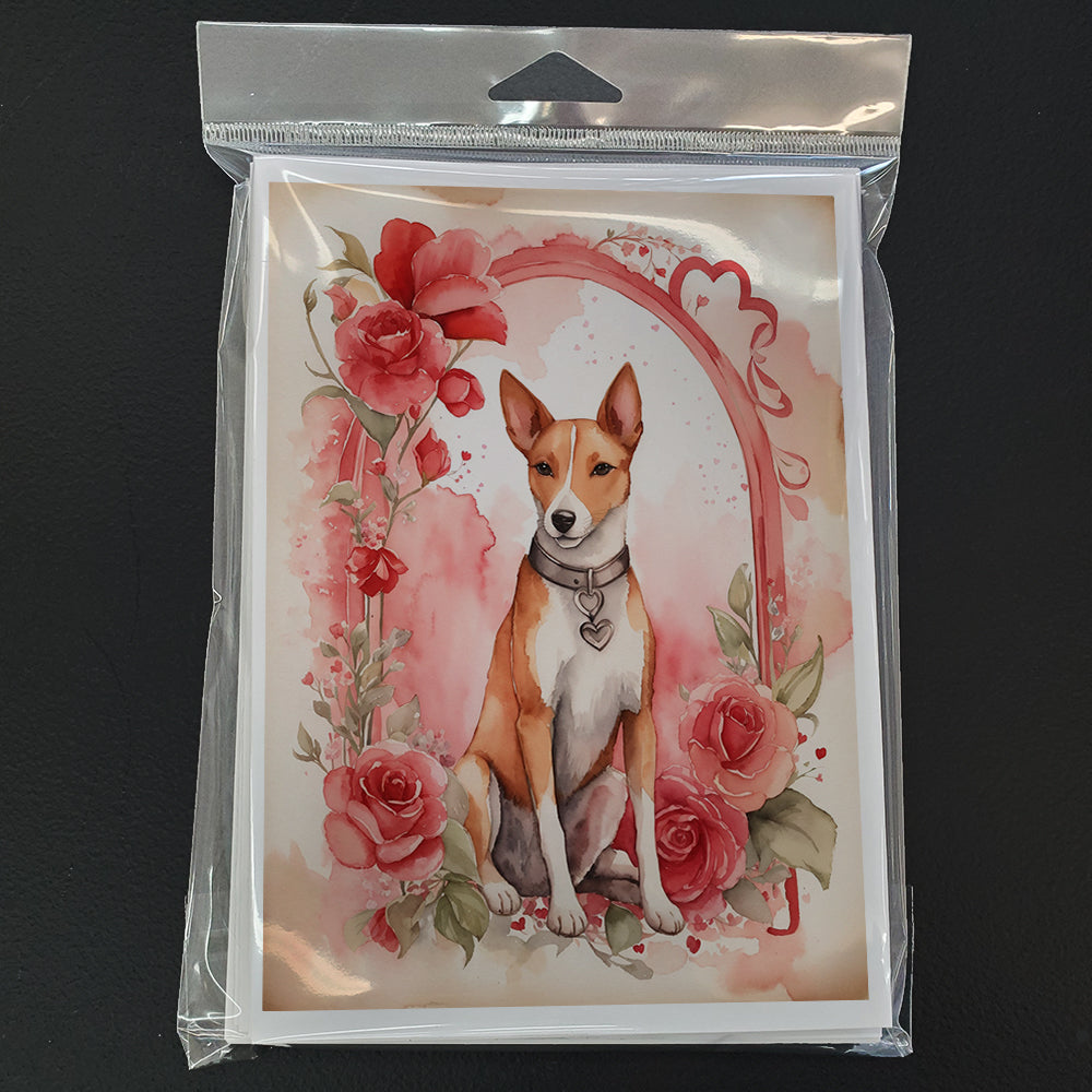 Basenji Valentine Roses Greeting Cards Pack of 8