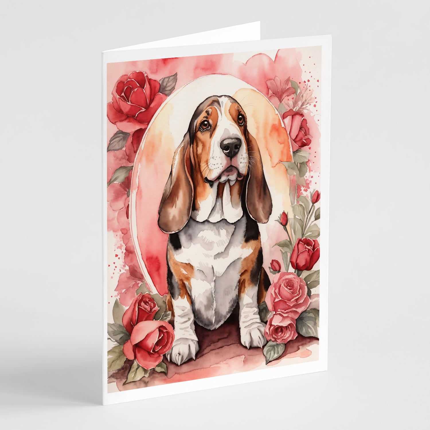 Buy this Basset Hound Valentine Roses Greeting Cards Pack of 8