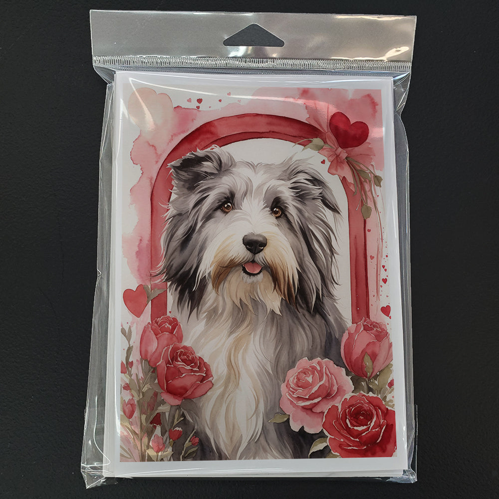 Bearded Collie Valentine Roses Greeting Cards Pack of 8