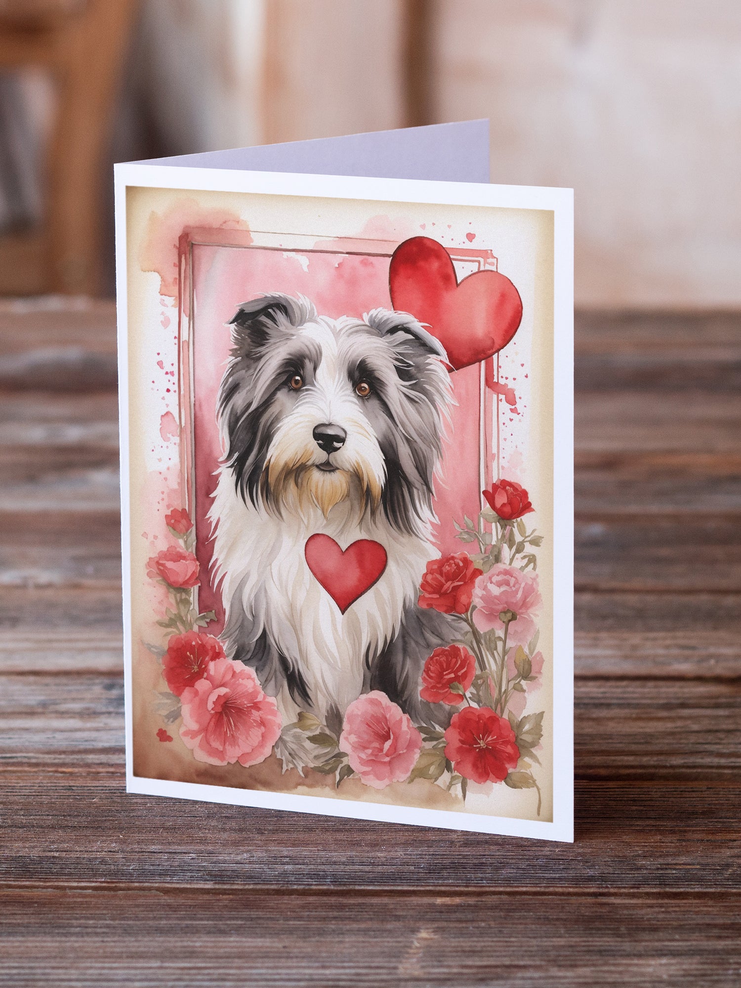 Buy this Bearded Collie Valentine Roses Greeting Cards Pack of 8