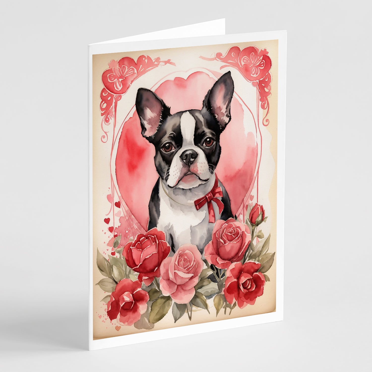 Buy this Boston Terrier Valentine Roses Greeting Cards Pack of 8