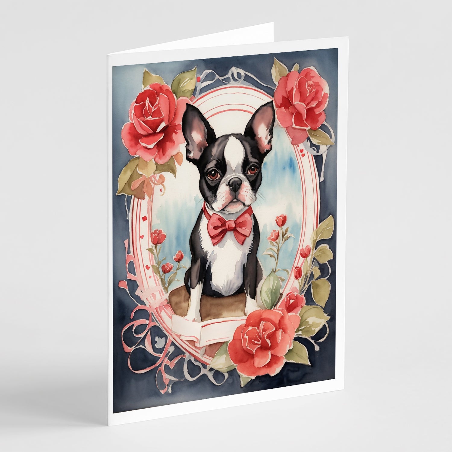 Buy this Boston Terrier Valentine Roses Greeting Cards Pack of 8