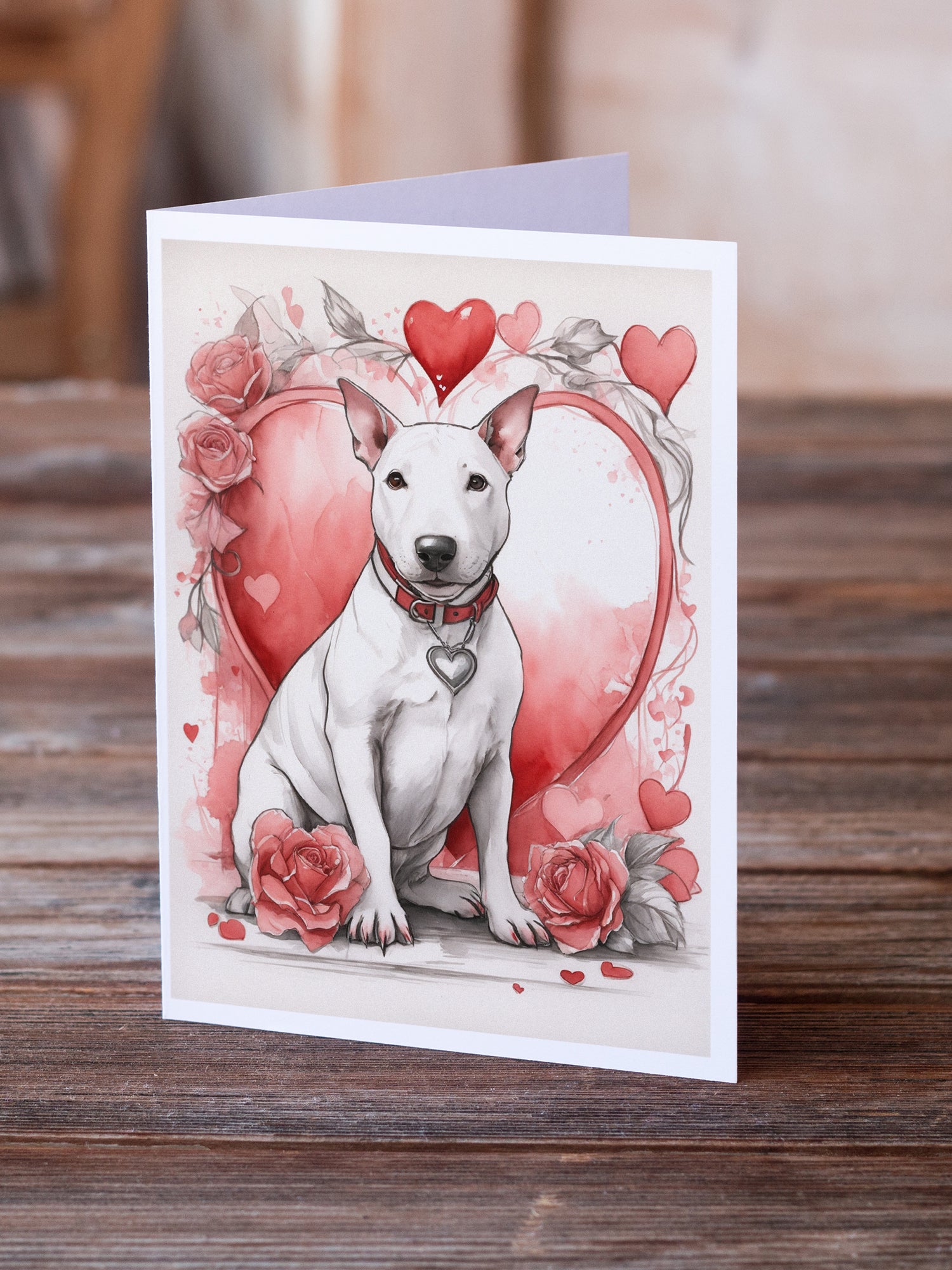 Buy this Bull Terrier Valentine Roses Greeting Cards Pack of 8