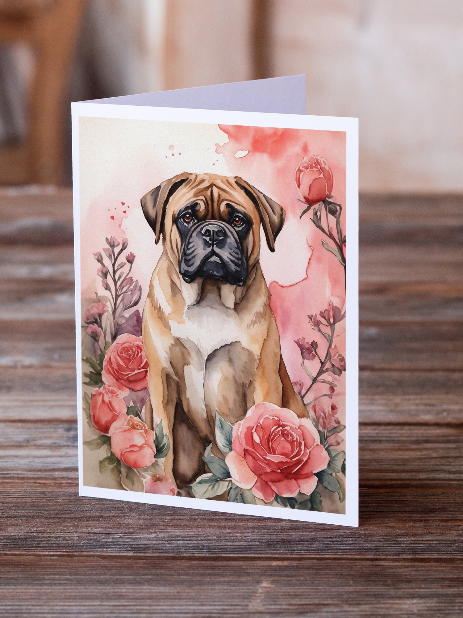 Bullmastiff Valentine Roses Greeting Cards Pack of 8