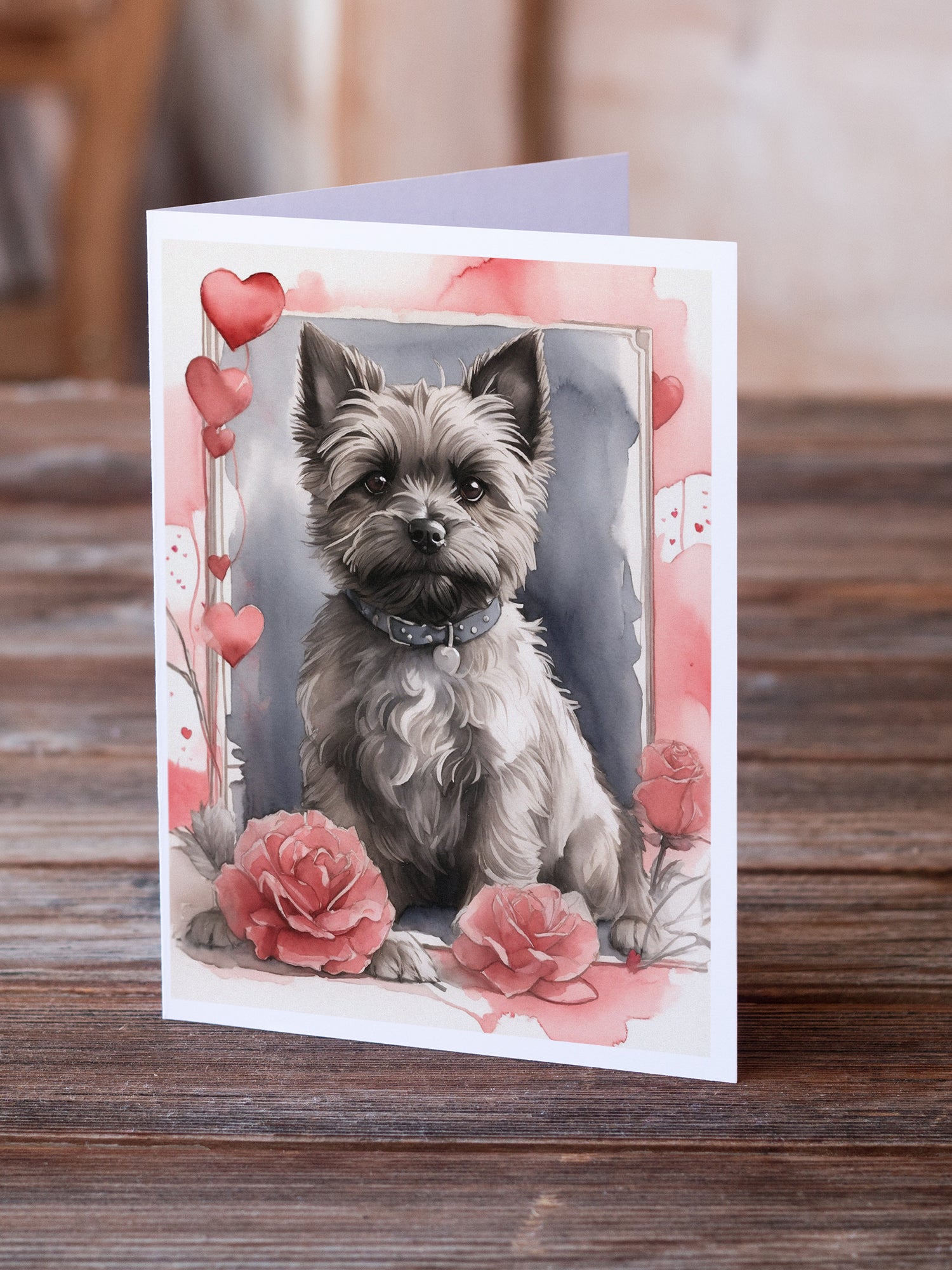 Cairn Terrier Valentine Roses Greeting Cards Pack of 8