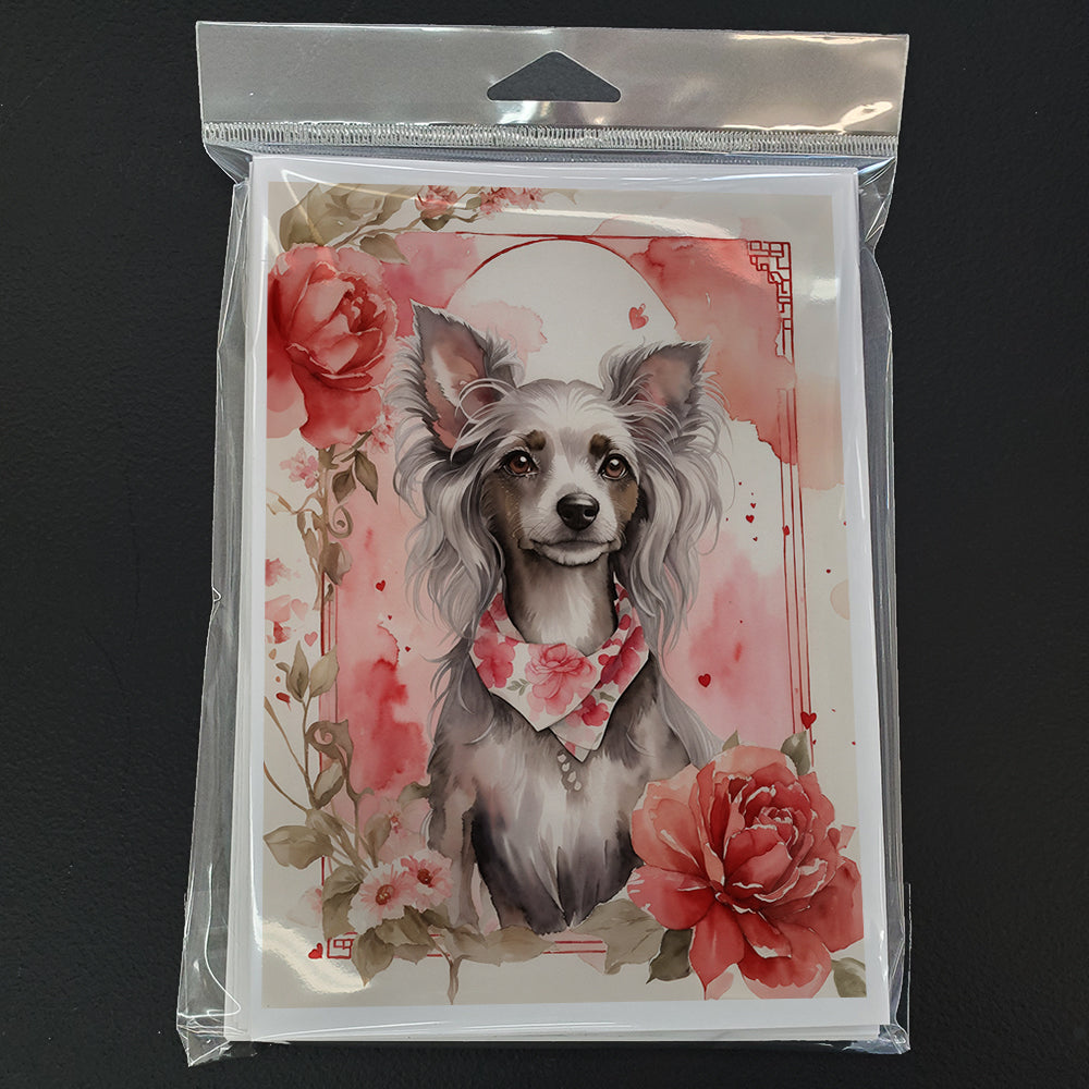 Chinese Crested Valentine Roses Greeting Cards Pack of 8