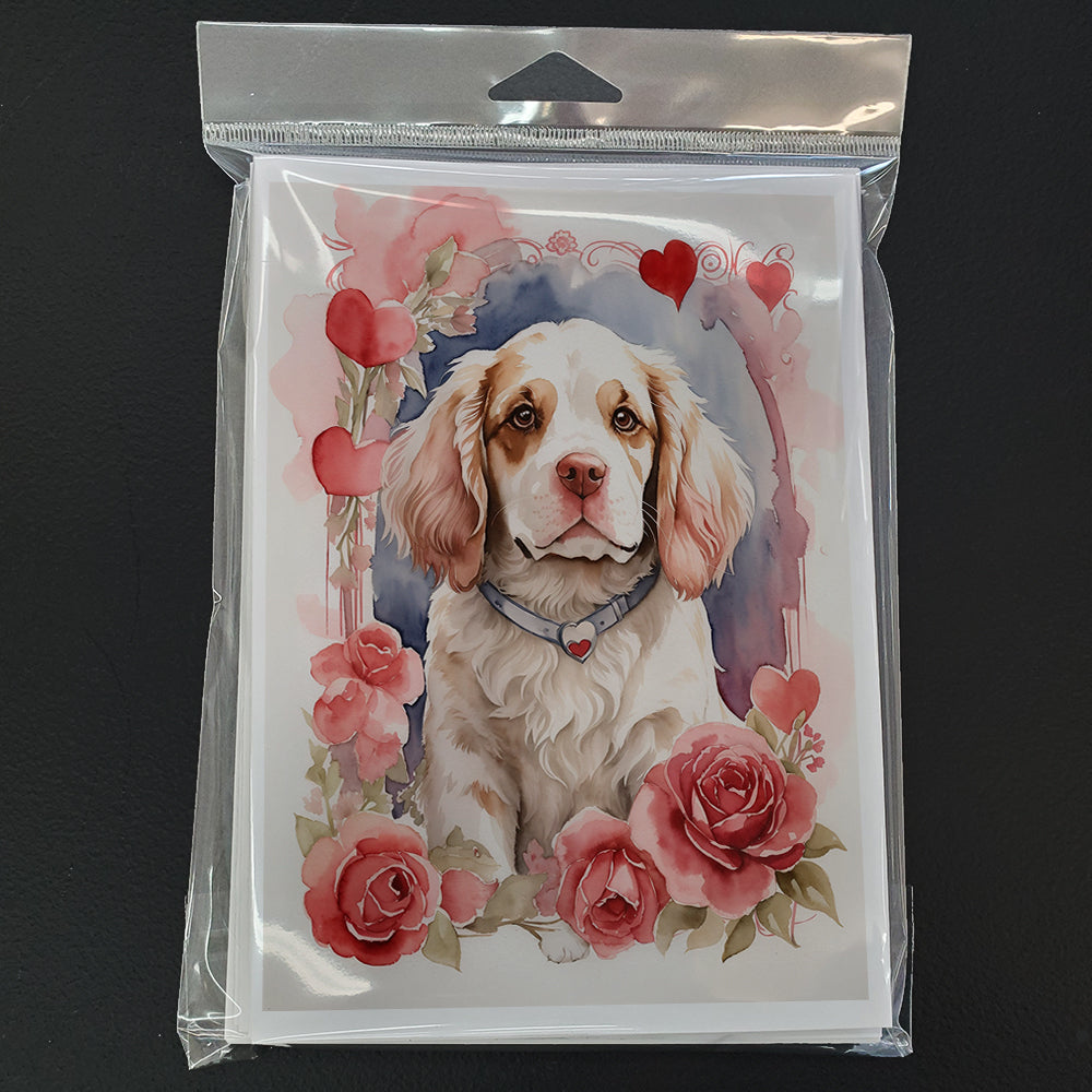 Clumber Spaniel Valentine Roses Greeting Cards Pack of 8