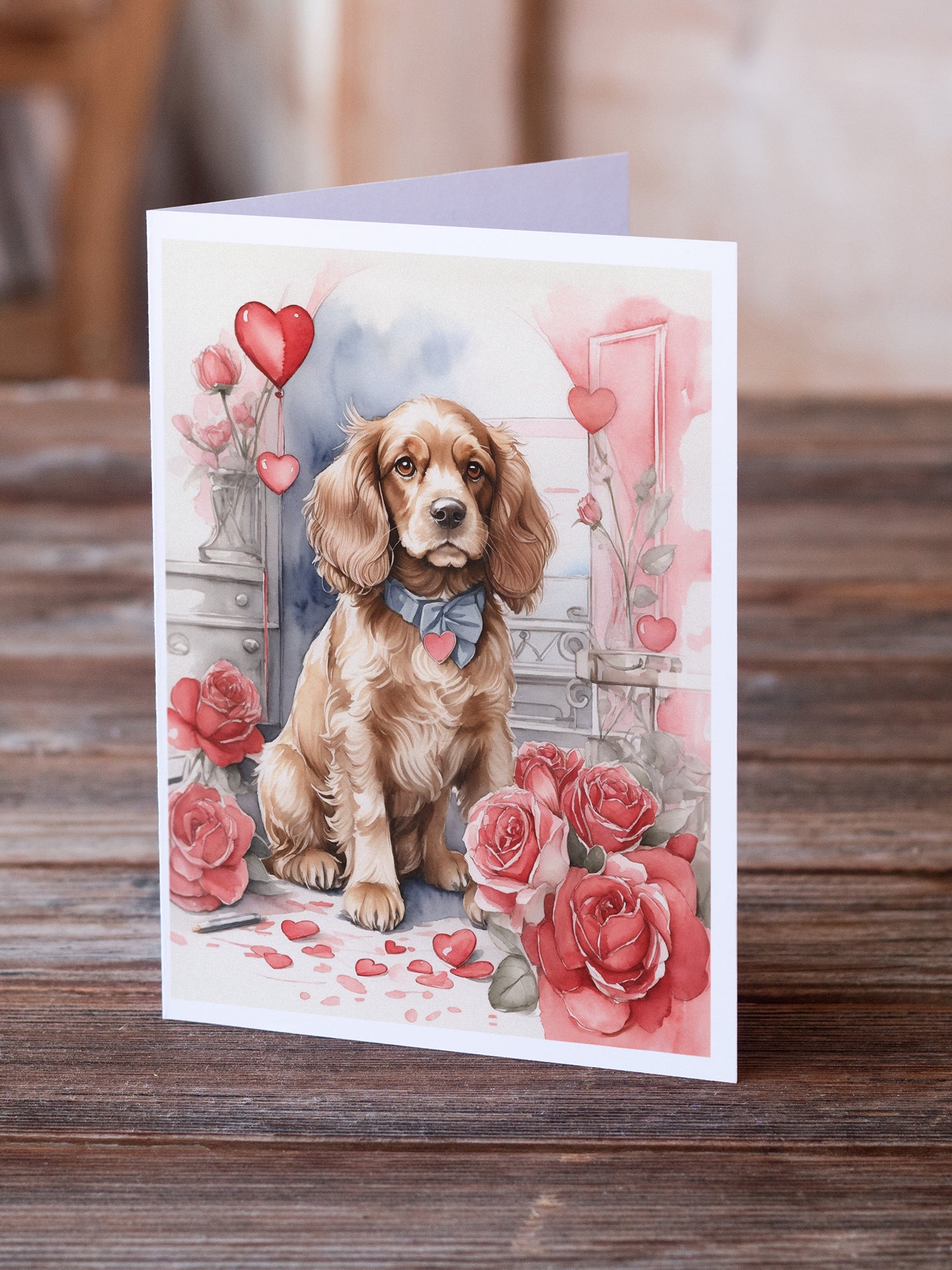 Buy this Cocker Spaniel Valentine Roses Greeting Cards Pack of 8