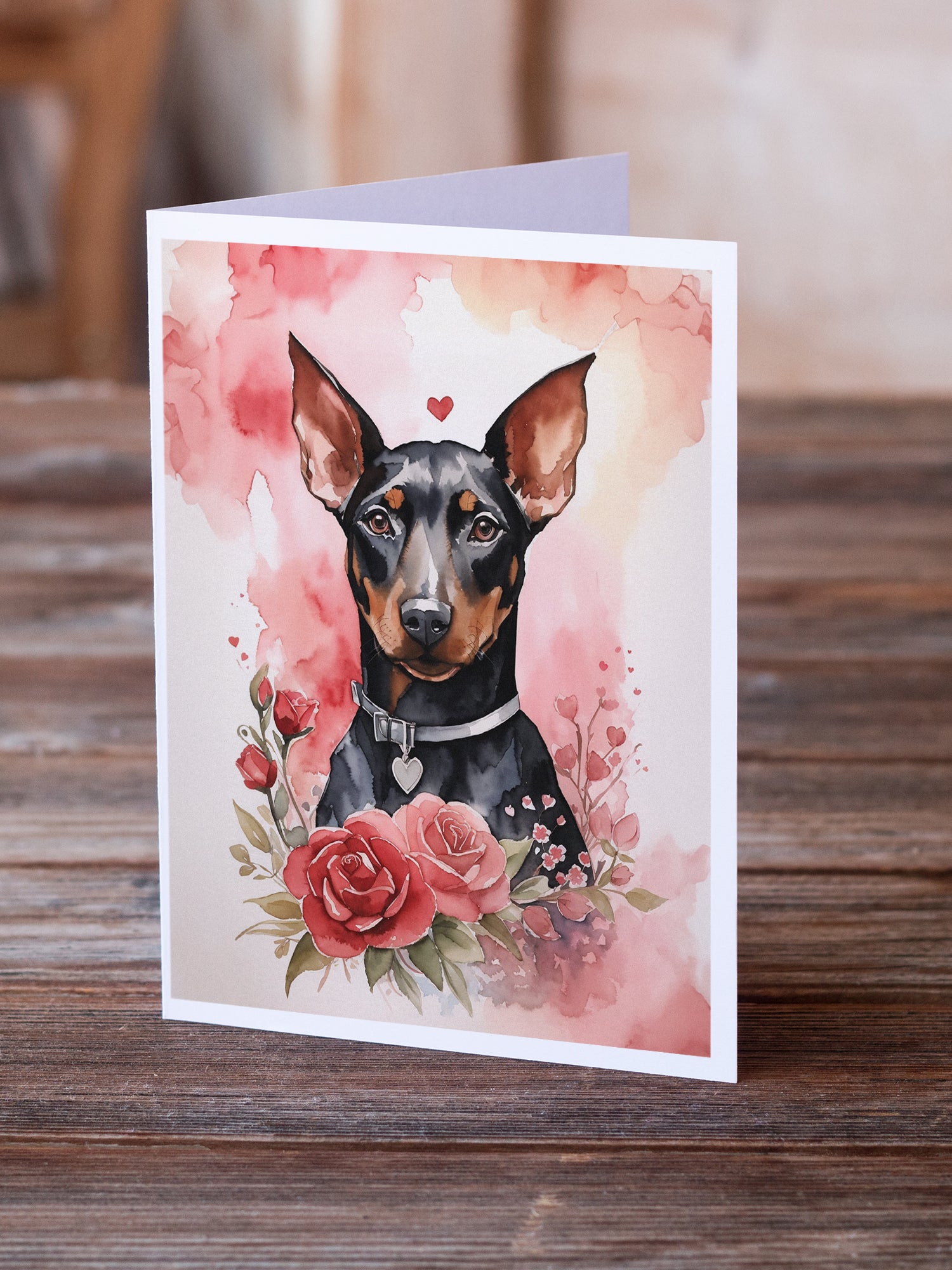 Buy this Doberman Pinscher Valentine Roses Greeting Cards Pack of 8