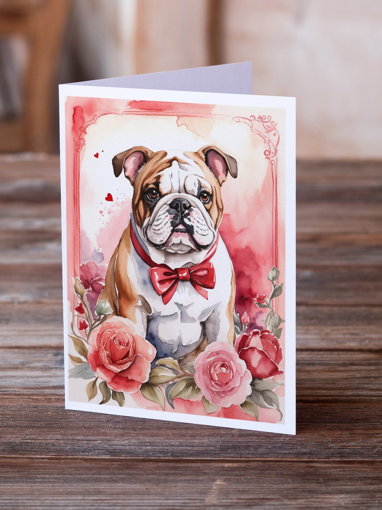 Buy this English Bulldog Valentine Roses Greeting Cards Pack of 8