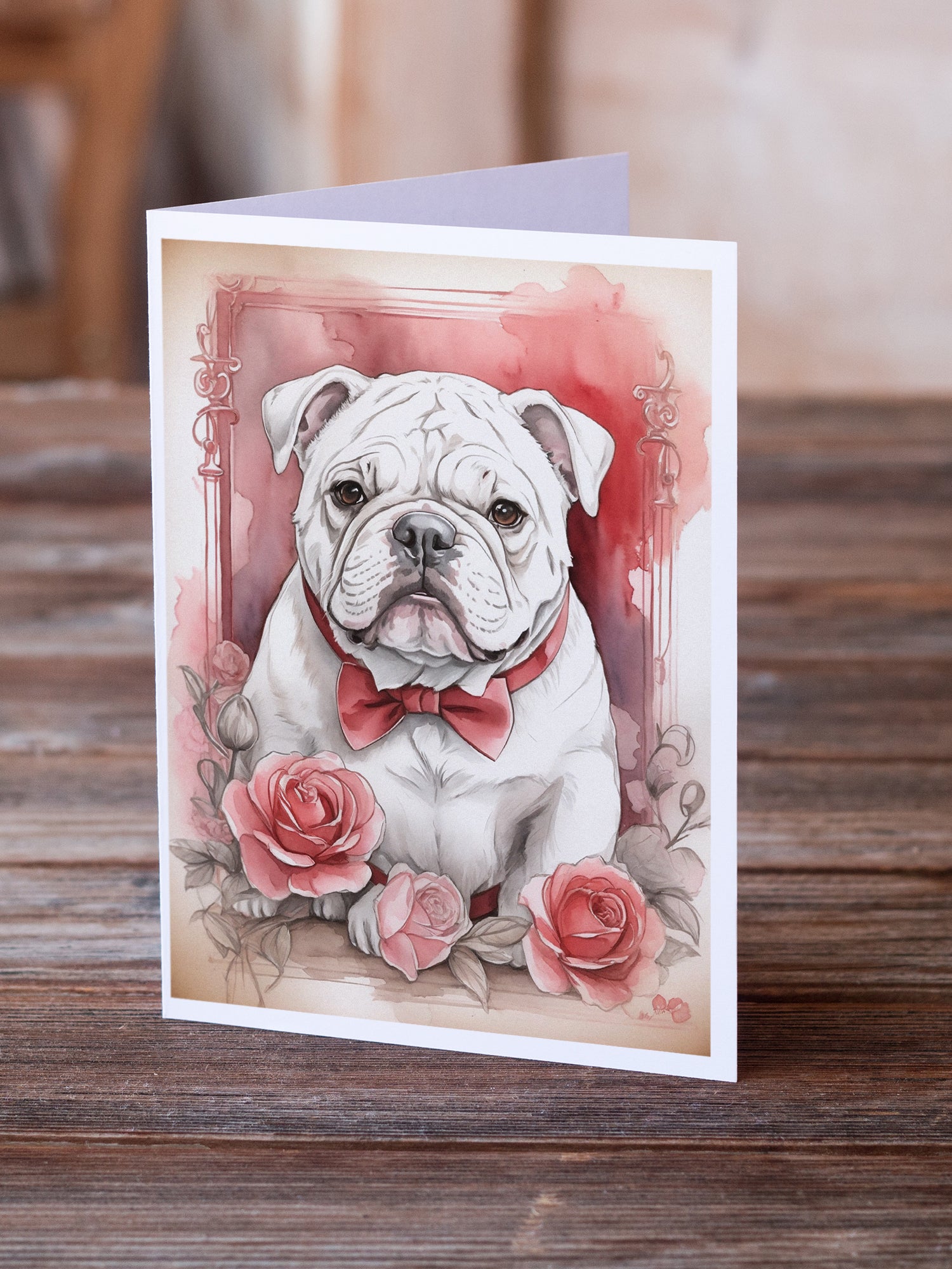 Buy this English Bulldog Valentine Roses Greeting Cards Pack of 8