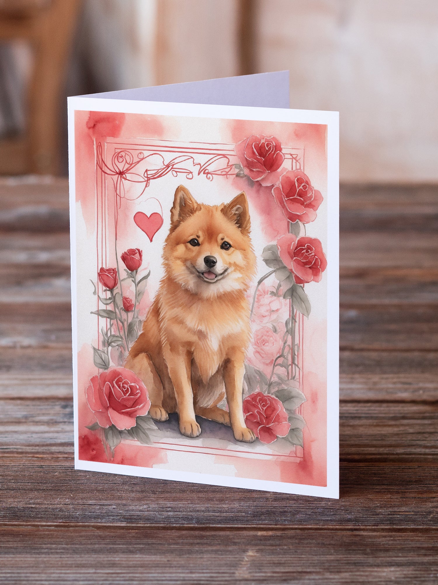 Buy this Finnish Spitz Valentine Roses Greeting Cards Pack of 8