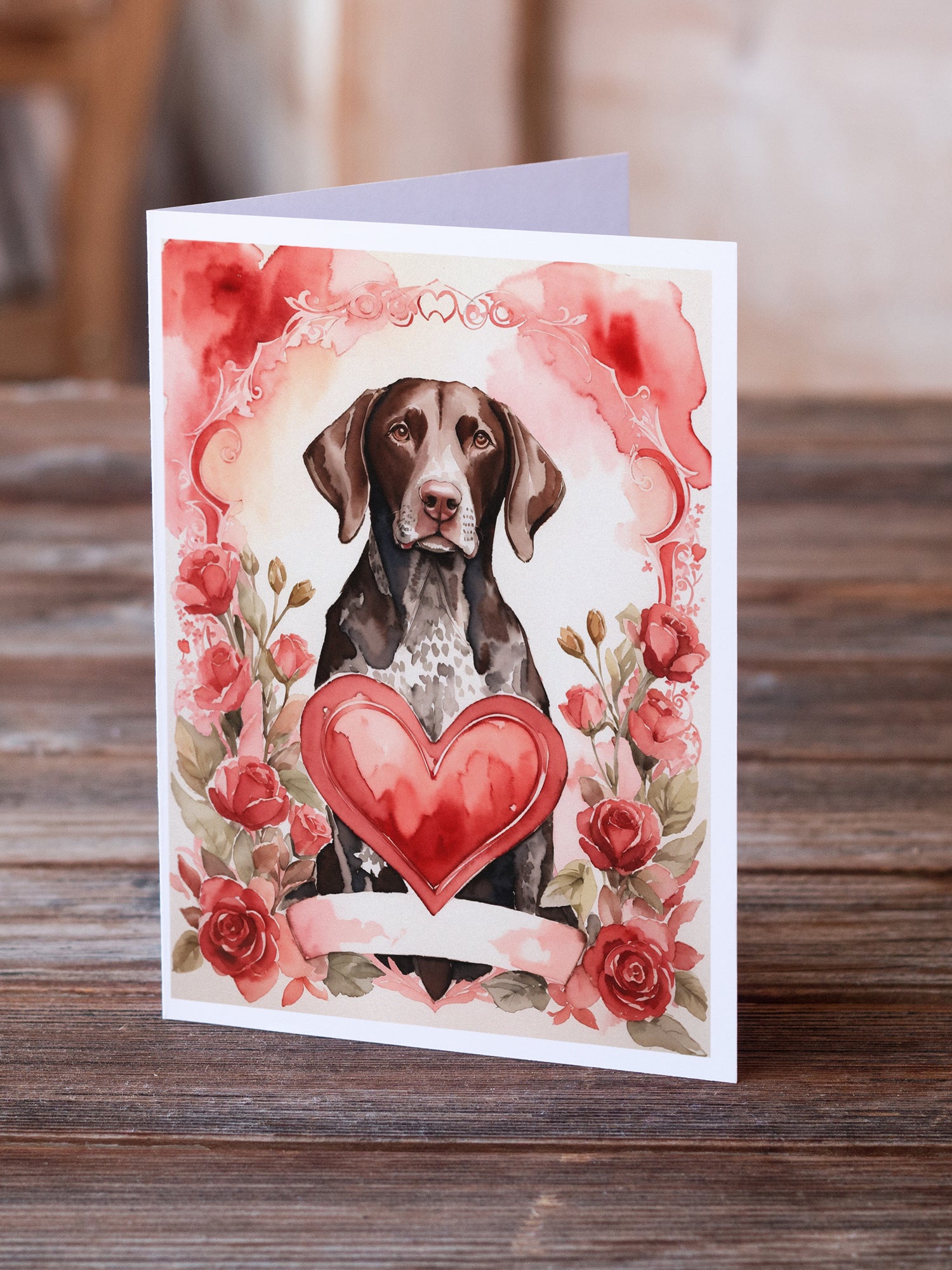 Buy this German Shorthaired Pointer Valentine Roses Greeting Cards Pack of 8