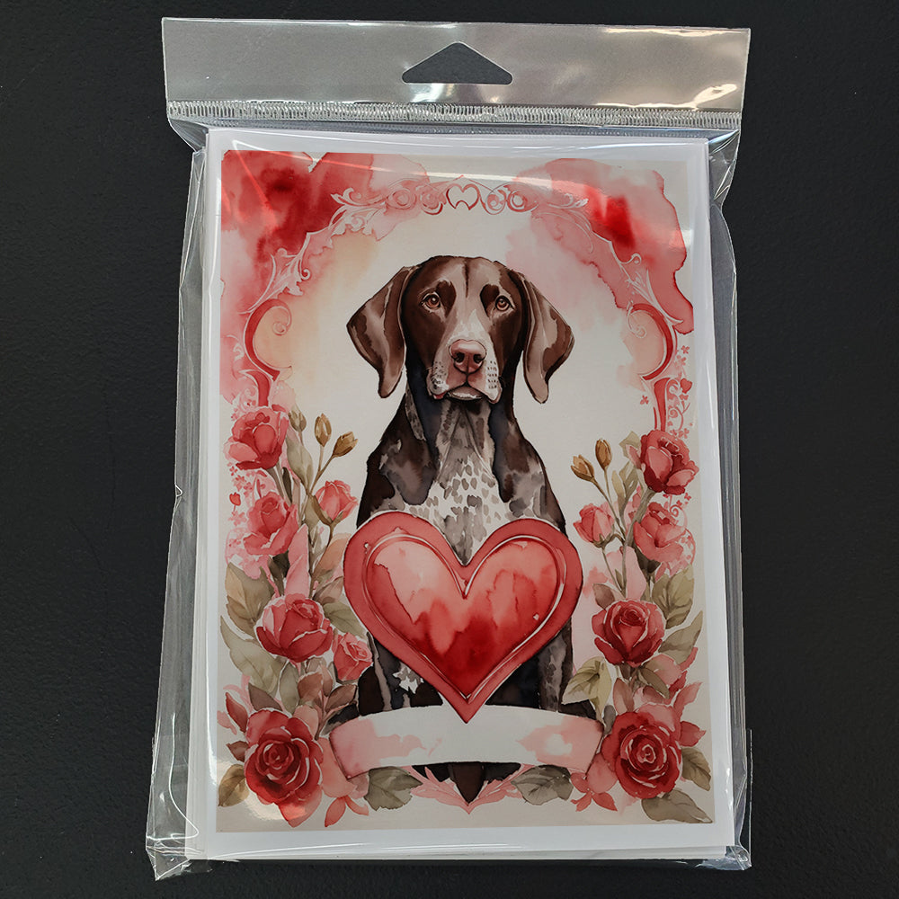 German Shorthaired Pointer Valentine Roses Greeting Cards Pack of 8