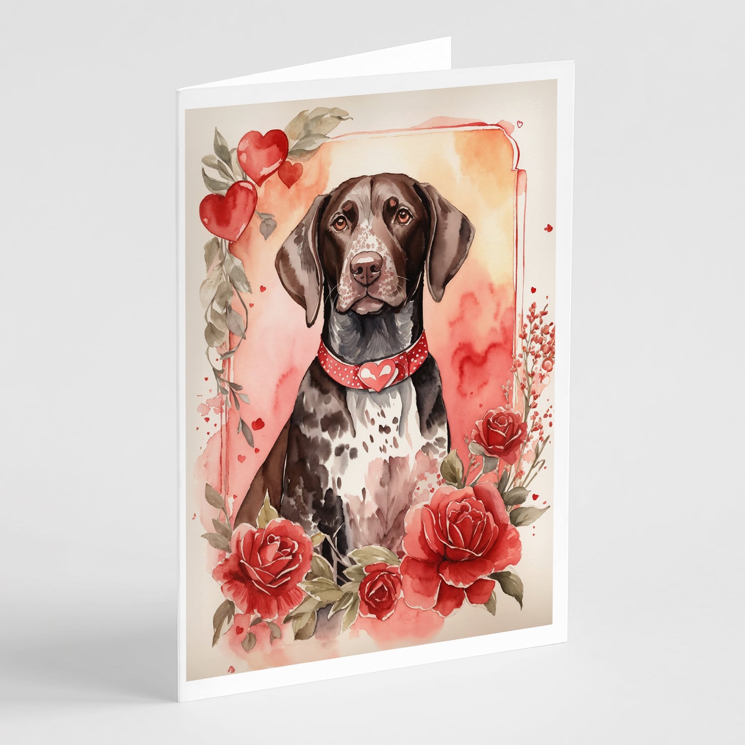 Buy this German Shorthaired Pointer Valentine Roses Greeting Cards Pack of 8