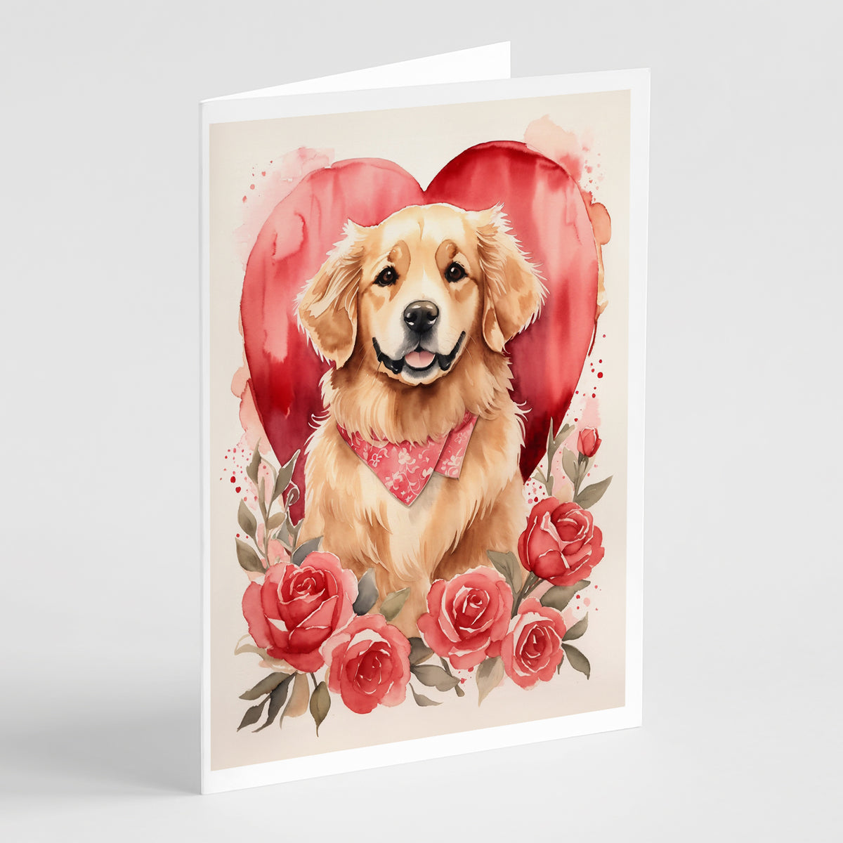 Buy this Golden Retriever Valentine Roses Greeting Cards Pack of 8