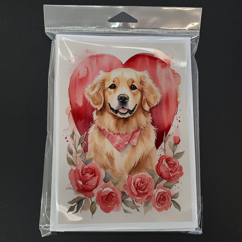 Golden Retriever Valentine Roses Greeting Cards Pack of 8