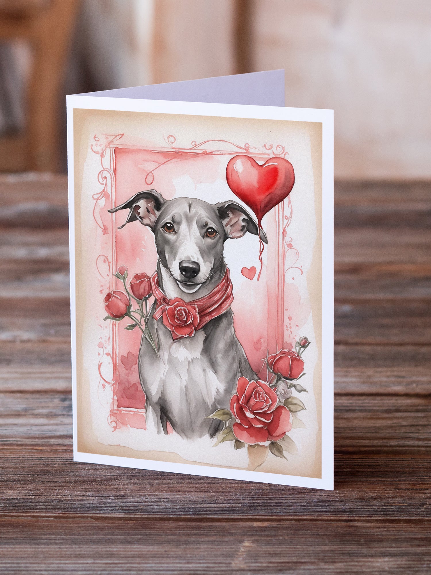 Buy this Greyhound Valentine Roses Greeting Cards Pack of 8