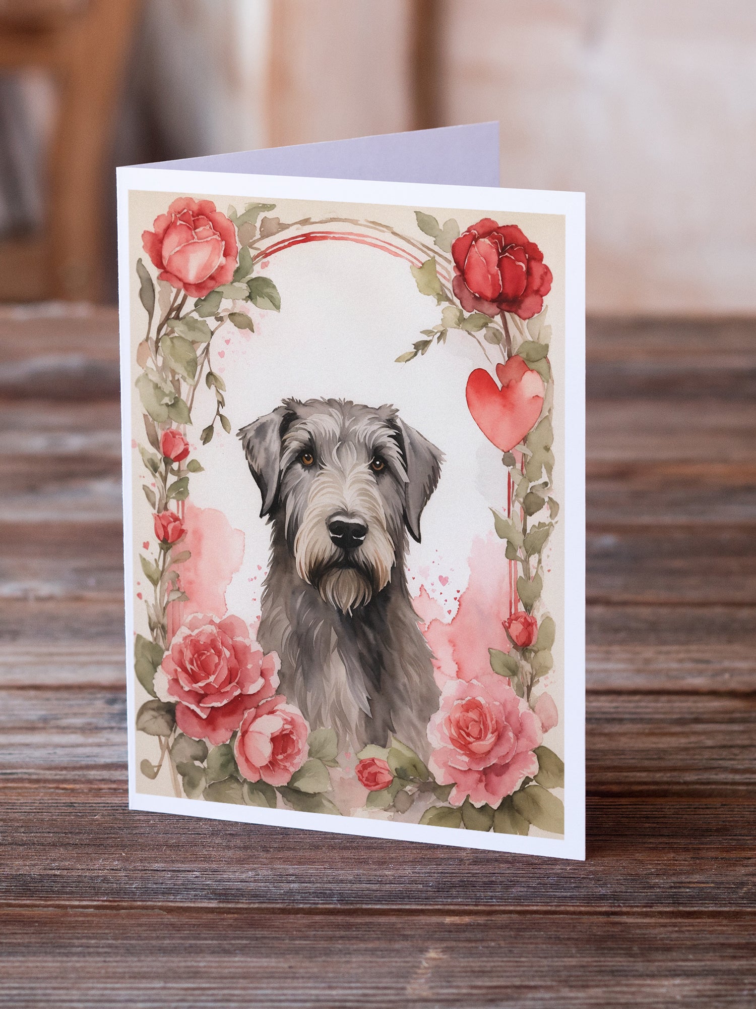 Buy this Irish Wolfhound Valentine Roses Greeting Cards Pack of 8